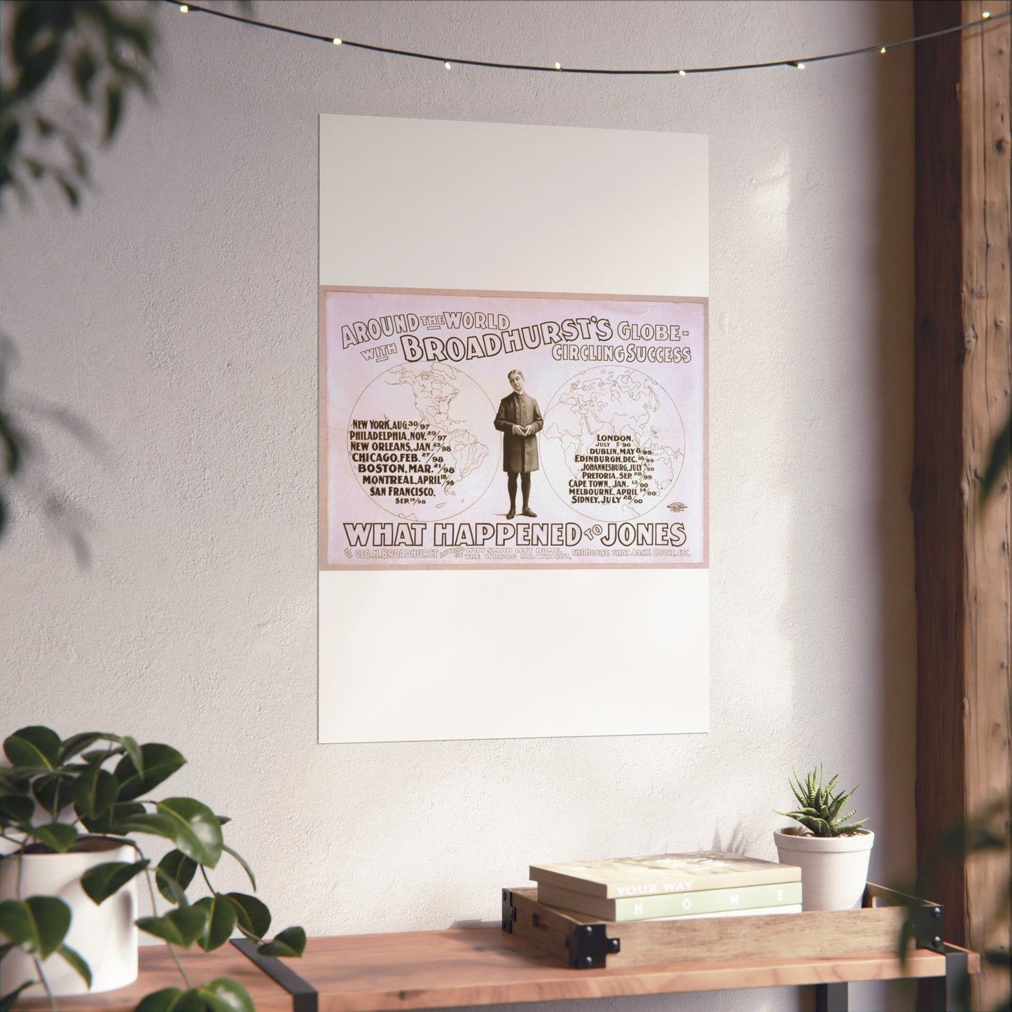 Around the world with Broadhurst's globe-circling success, What happened to Jones by George H. Broadhurst, author of Why Smith left home, The wrong Mr. Wright, The house that Jack built, etc. High Quality Matte Wall Art Poster for Home, Office, Classroom