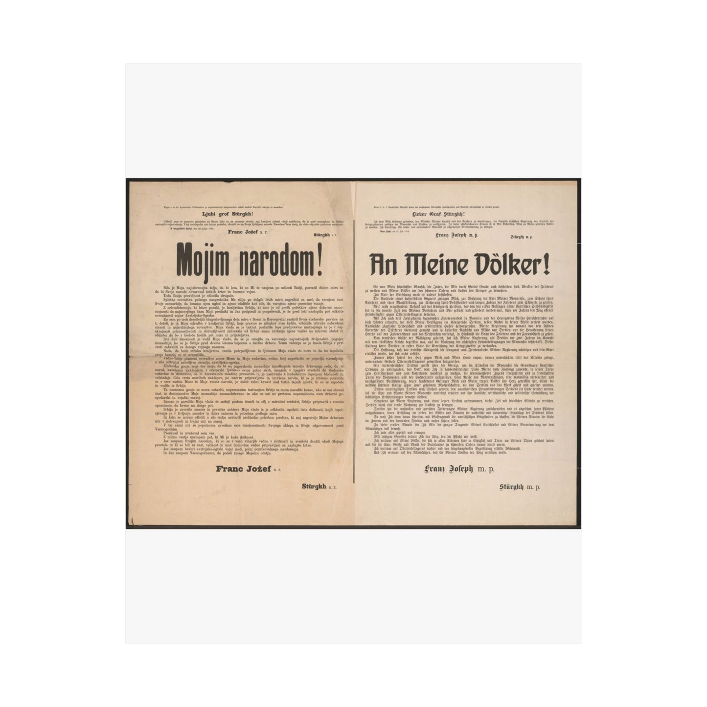 Mojim narodom! | An Meine Völker! - Schreiben von Kaiser Franz Joseph - Kriegserklärung - Mehrsprachiges Plakat High Quality Matte Wall Art Poster for Home, Office, Classroom