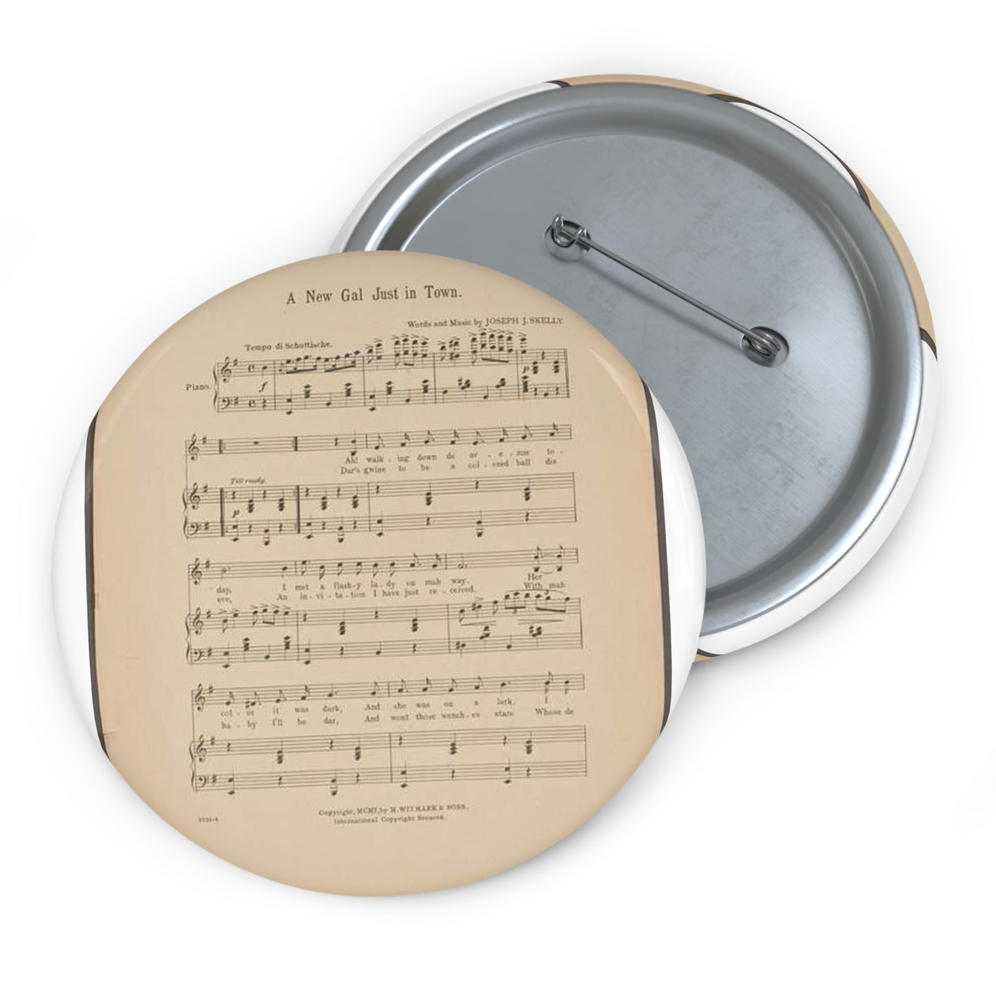 A new gal just in town - Public domain sheet music scan Pin Buttons with Crisp Design