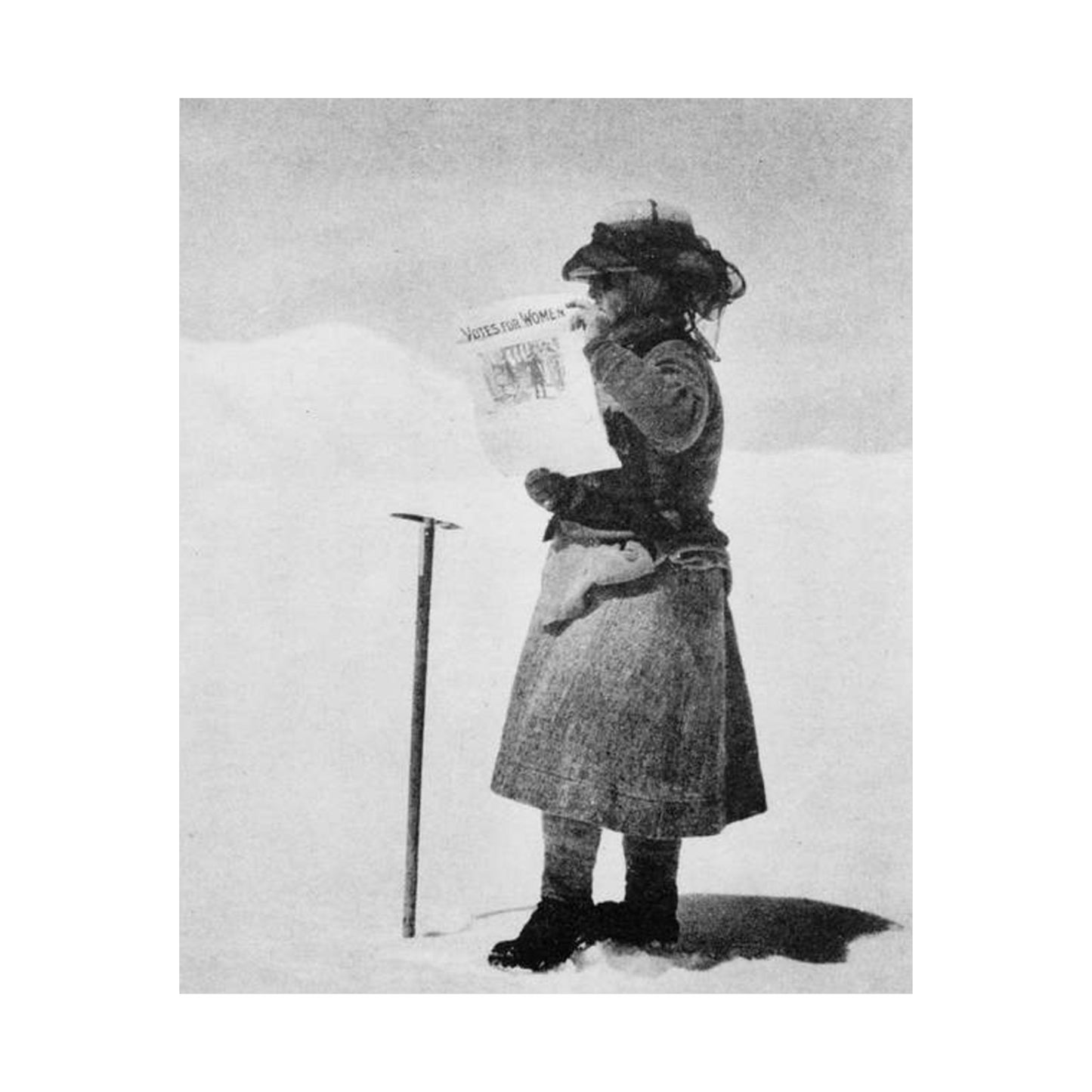 FannyBullockWorkmanVotesWomen - A woman standing in the snow holding a sign High Quality Matte Wall Art Poster for Home, Office, Classroom