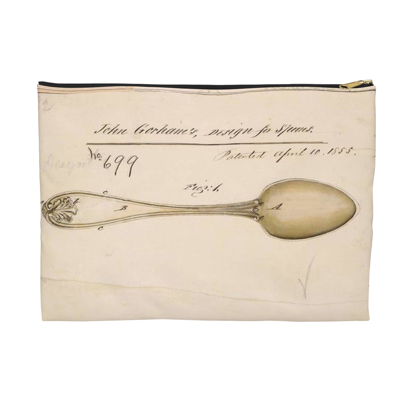 Patent drawing - Drawing of Design for Spoons Public domain  image Large Organizer Pouch with Black Zipper