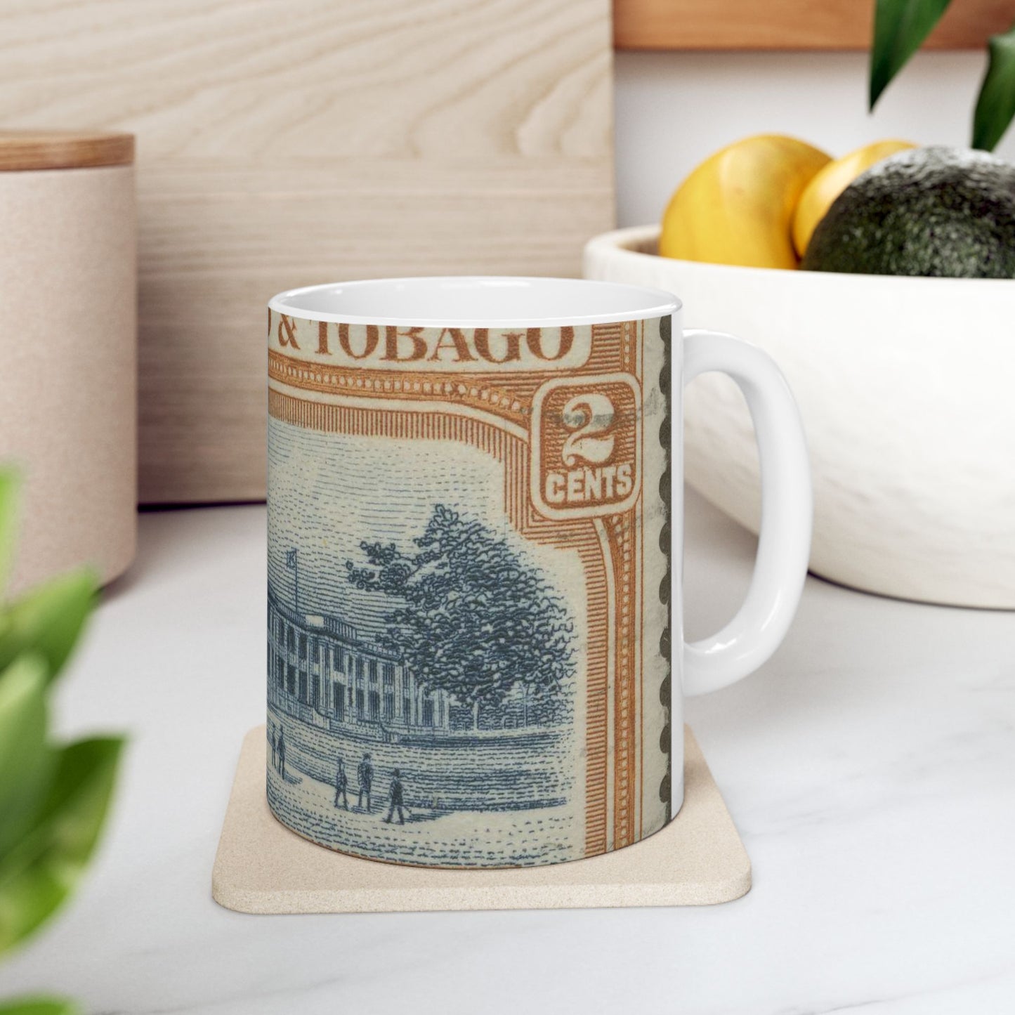 Frimärke ur Gösta Bodmans filatelistiska motivsamling, påbörjad 1950.Frimärke från Trindidad 1938. Motiv av tropisk agrikulturhögskola. Beautiful Novelty Ceramic Coffee Mug 11oz