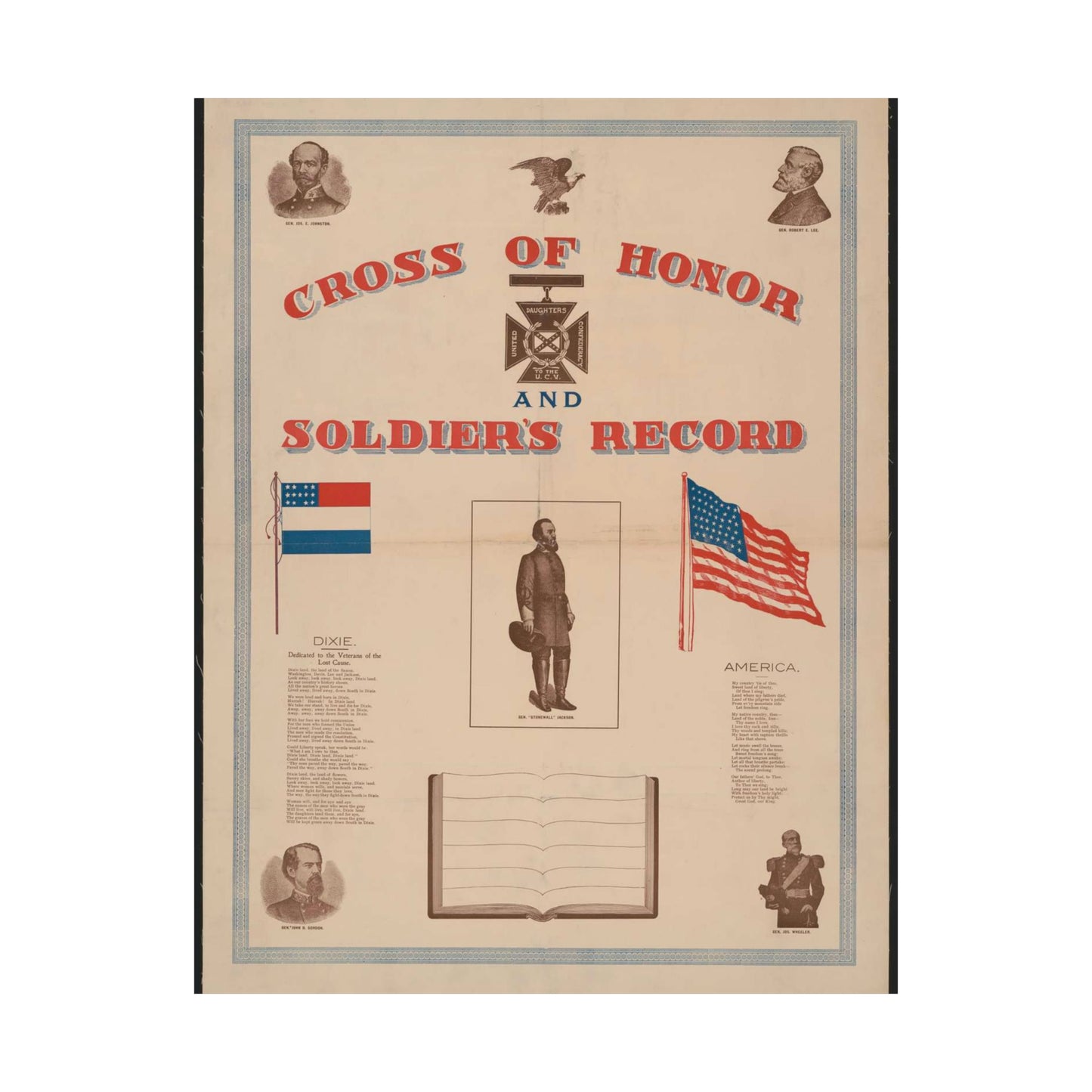 Cross of honor and soldier's record, united daughters confederacy, to the U.C.V High Quality Matte Wall Art Poster for Home, Office, Classroom