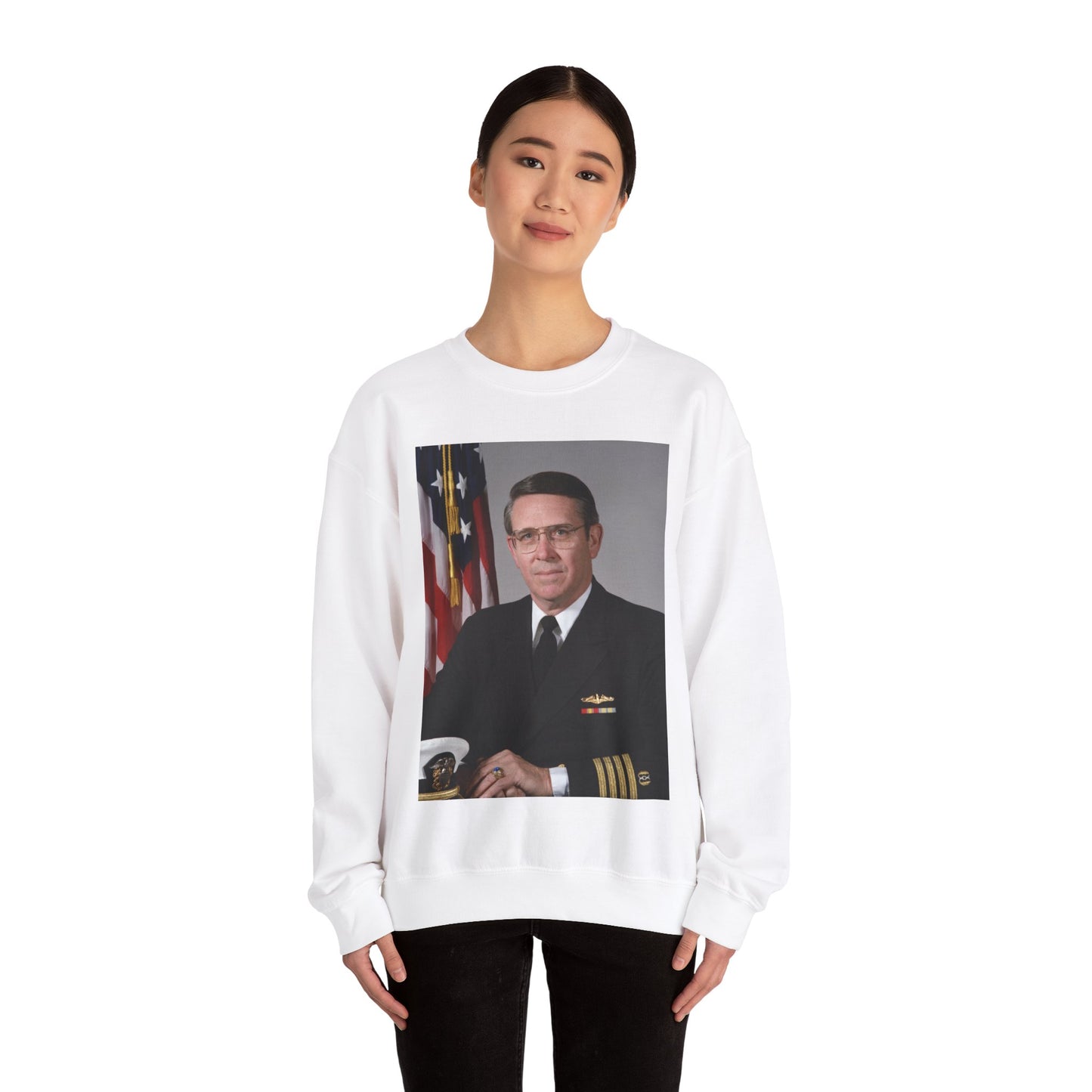 Portrait:  US Navy (USN) Captain (CAPT) Charles A. Hougland (uncovered) White Heavy Blend Adult Crew Neck SweatShirt