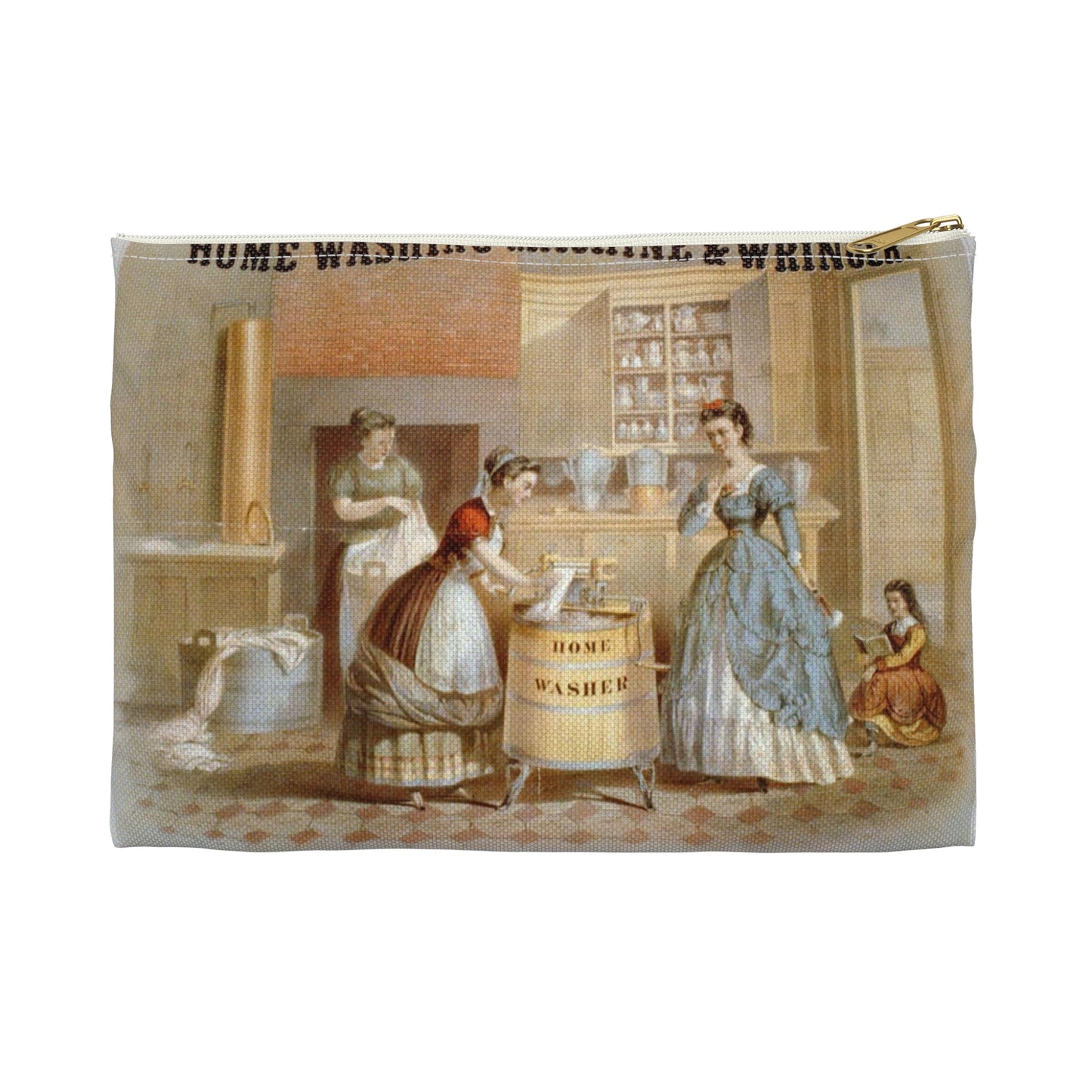 Home washing machine & wringer - A painting of a woman washing a child in a kitchen Large Organizer Pouch with Black Zipper