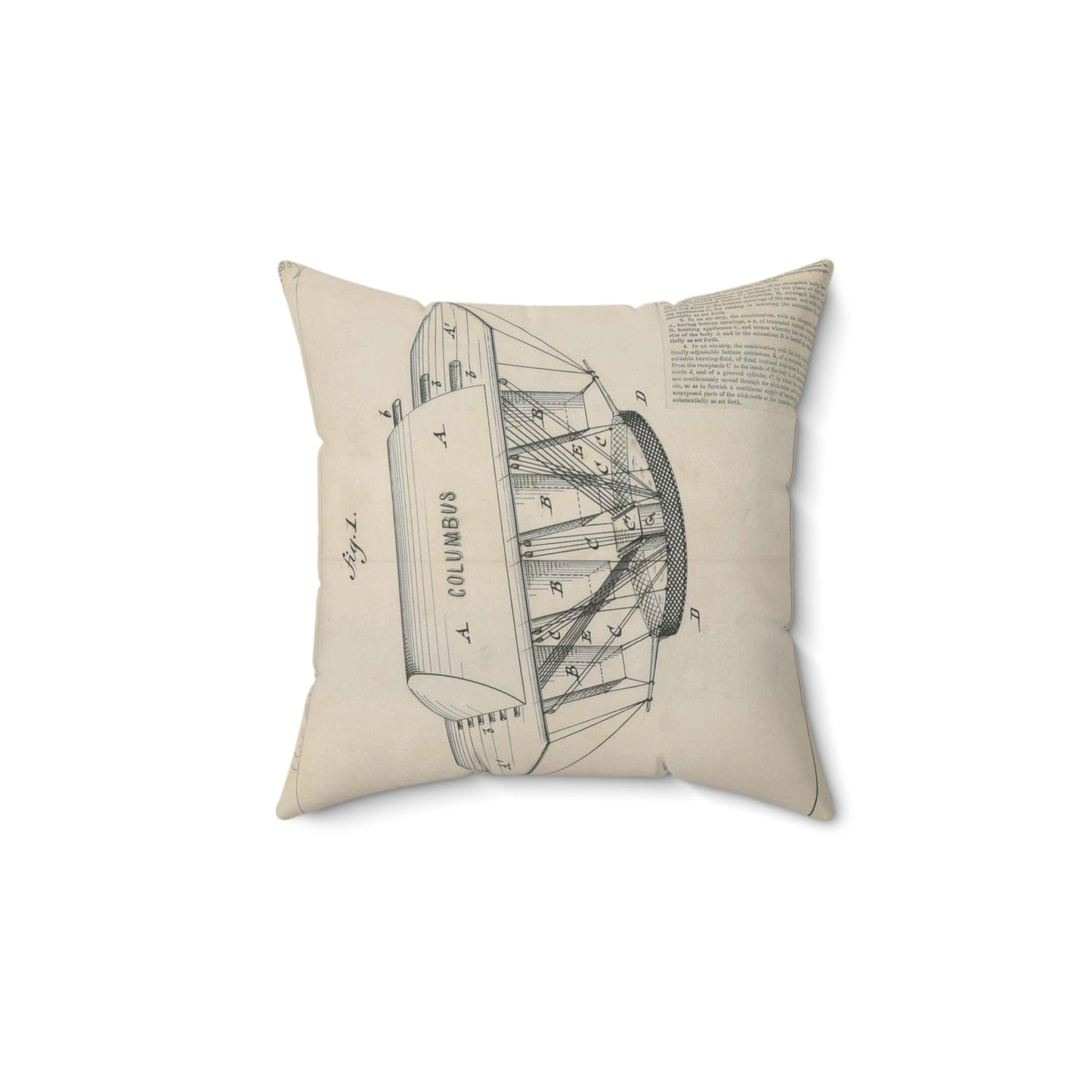 Patent drawing - for C. P. Fest's Air Ship Public domain  image Decorative Accent Square Pillow