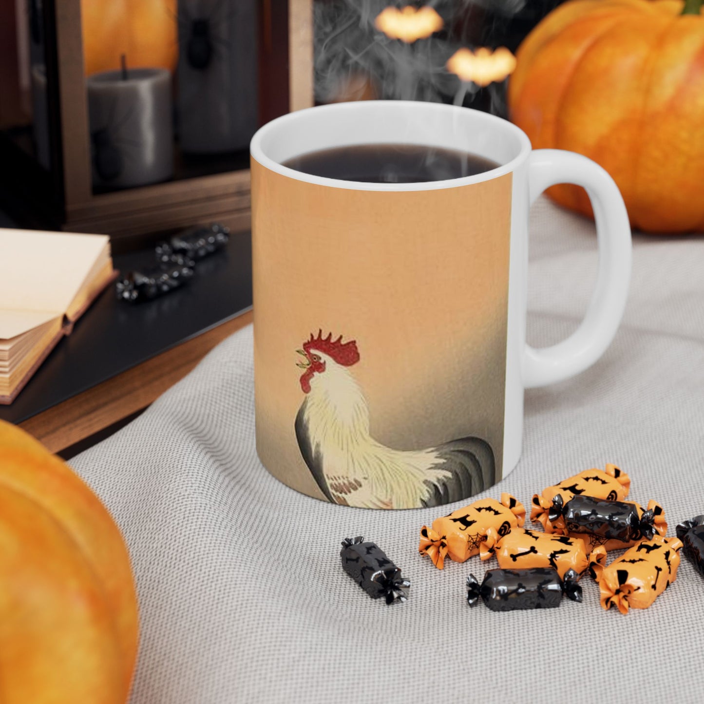 Koson - rooster-and-hen-at-sunrise, Ohara Koson Beautiful Novelty Ceramic Coffee Mug 11oz