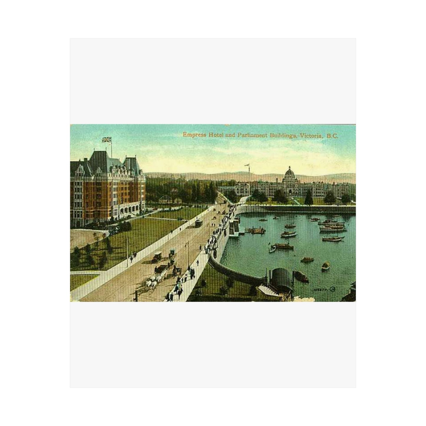 Empress Hotel and Parliament Buildings by the harbor in Victoria, British Columbia, between 1903 and 1913 (AL+CA 2080) High Quality Matte Wall Art Poster for Home, Office, Classroom