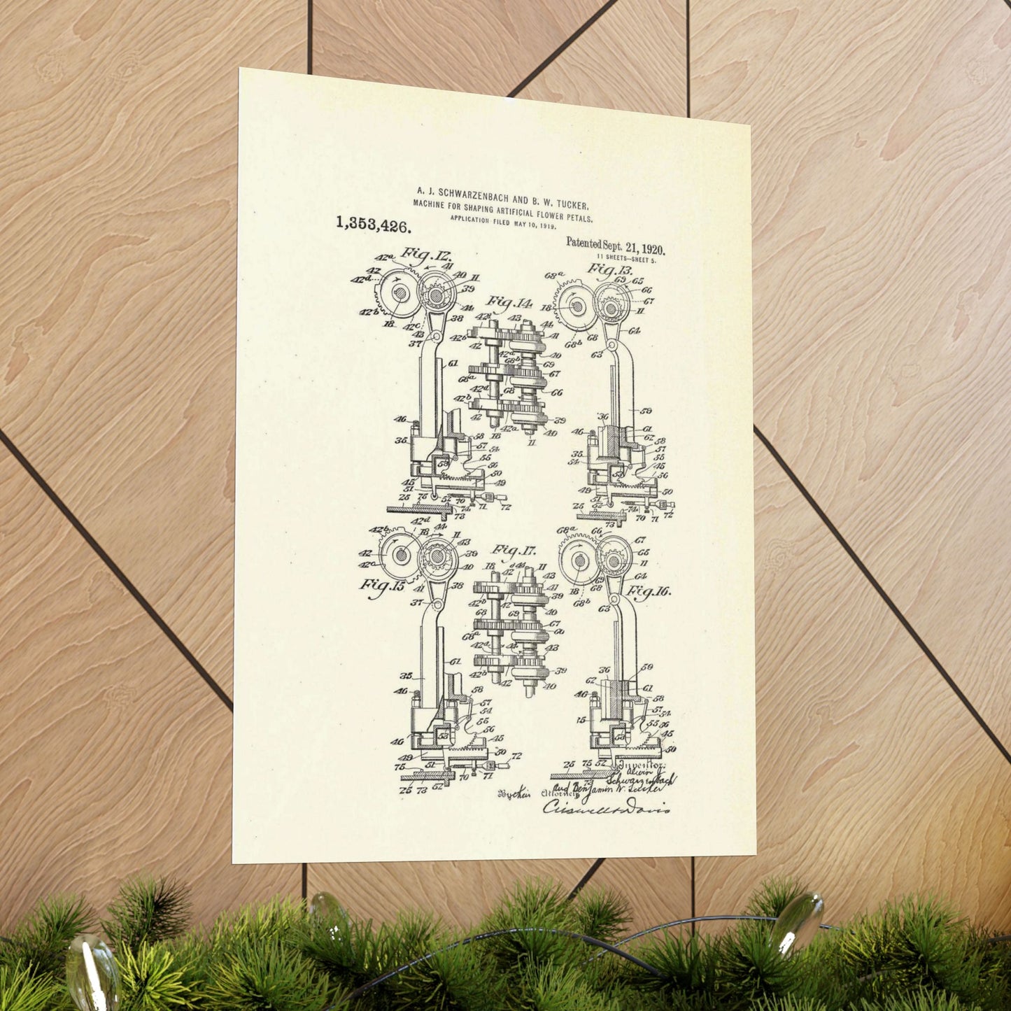 Patent Case File No. 1,353,426, Machine for Shaping Artificial-Flower Petals, Inventor(s)- Alwin J. Schwarzenbach and Benjamin W. Tucker. - DPLA - 73ca175439733b642c8783cdd58e8940 (page 42) High Quality Matte Wall Art Poster for Home, Office, Classroom
