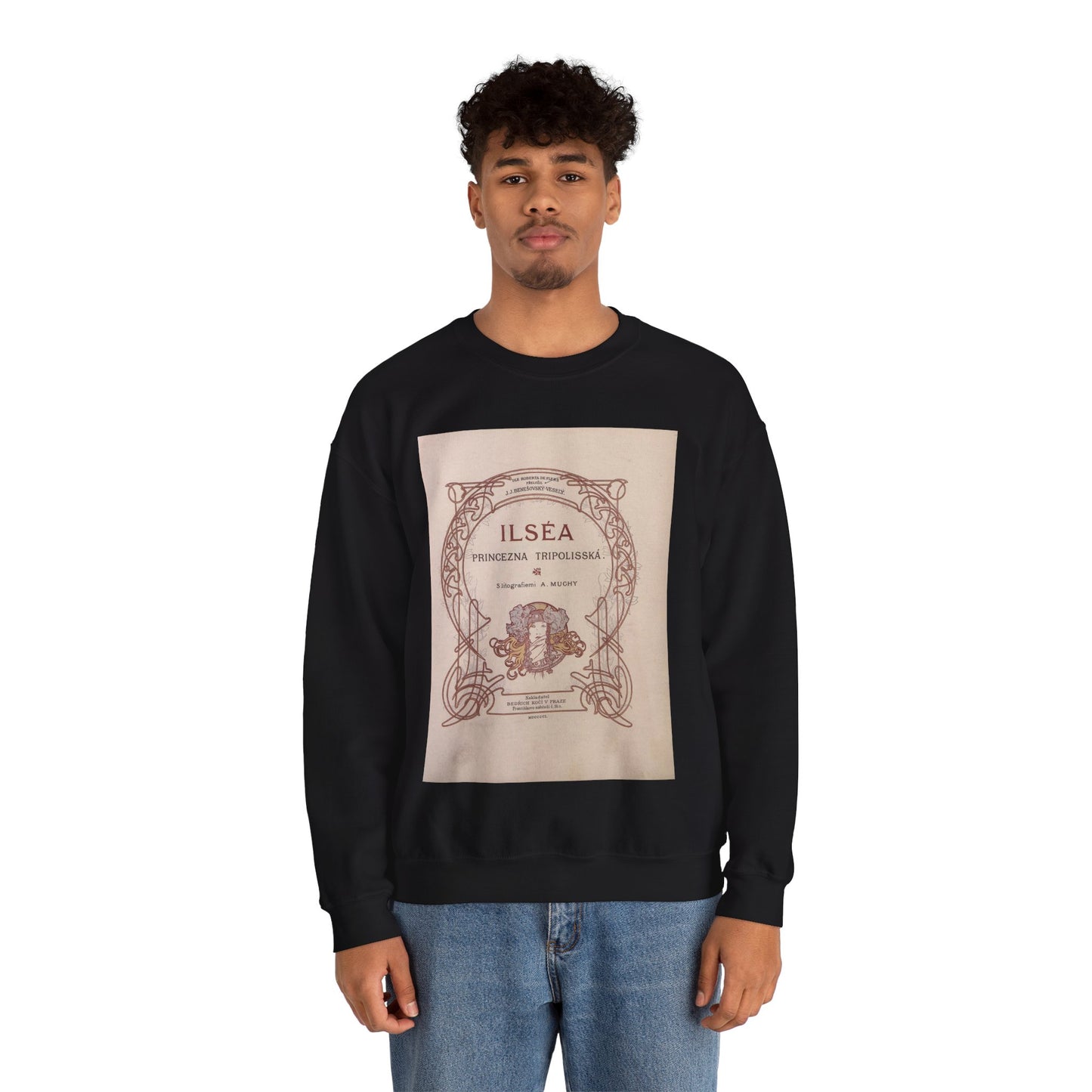 Ilsea, princezna tripolisska - title - Alfons Mucha Black Heavy Blend Adult Crew Neck SweatShirt