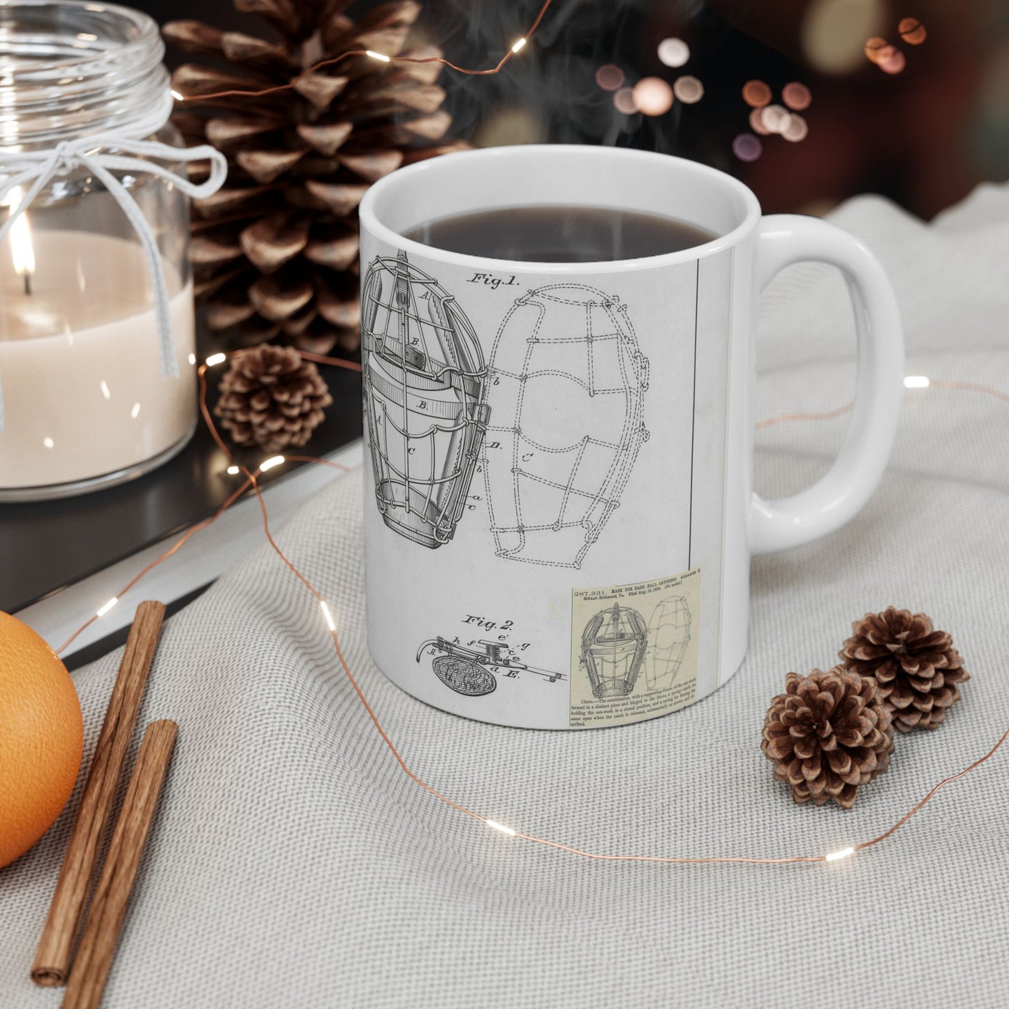 Patent drawing - Drawing of a "Mask for Base Ball Catchers" Public domain  image Beautiful Novelty Ceramic Coffee Mug 11oz