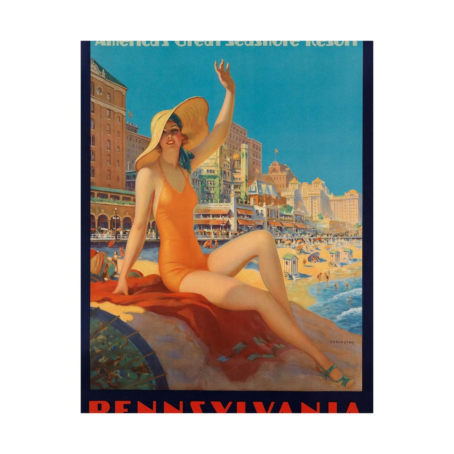 Edward M. Eggleston - Pennsylvania Railroad - Atlantic City, 1935 High Quality Matte Wall Art Poster for Home, Office, Classroom