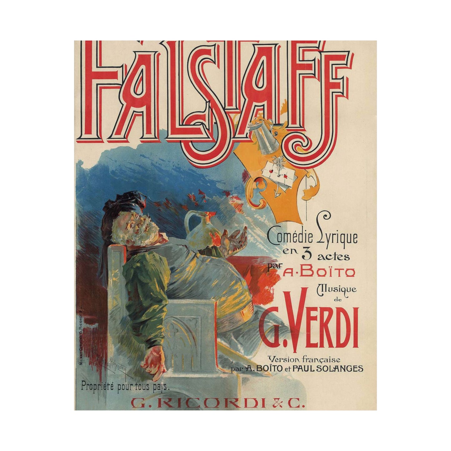 Adolfo Hohenstein - Poster for first French production of Giuseppe Verdi's Falstaff High Quality Matte Wall Art Poster for Home, Office, Classroom