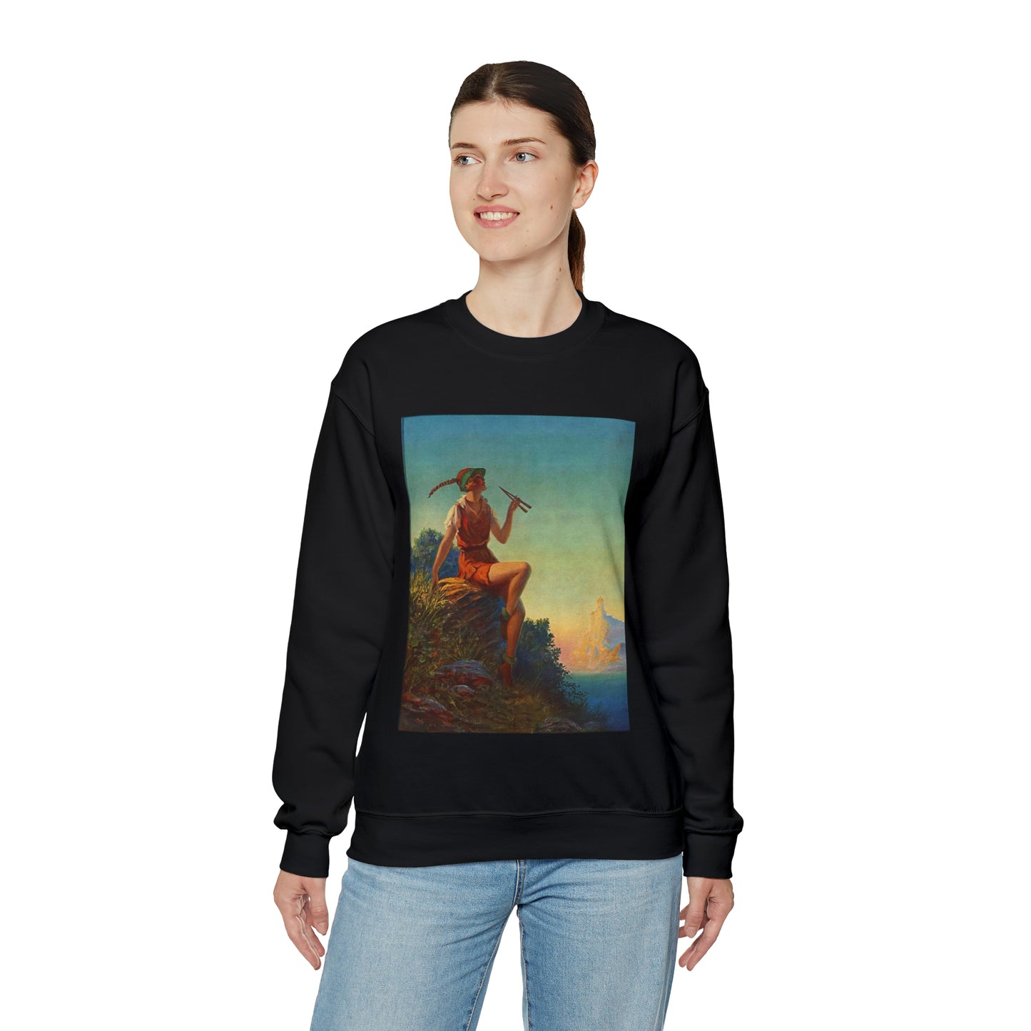 “Pipes of Pan”, print from painting by Edward Mason Eggleston, 1930 Black Heavy Blend Adult Crew Neck SweatShirt