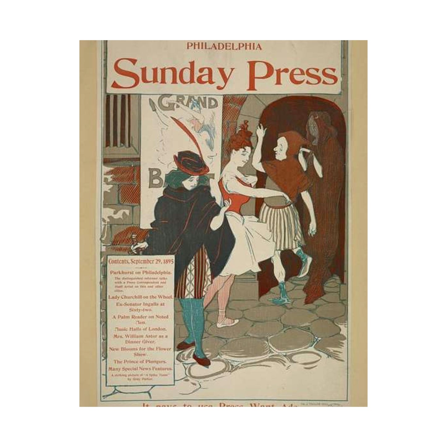 Philadelphia Sunday press. September 29, 1895. High Quality Matte Wall Art Poster for Home, Office, Classroom