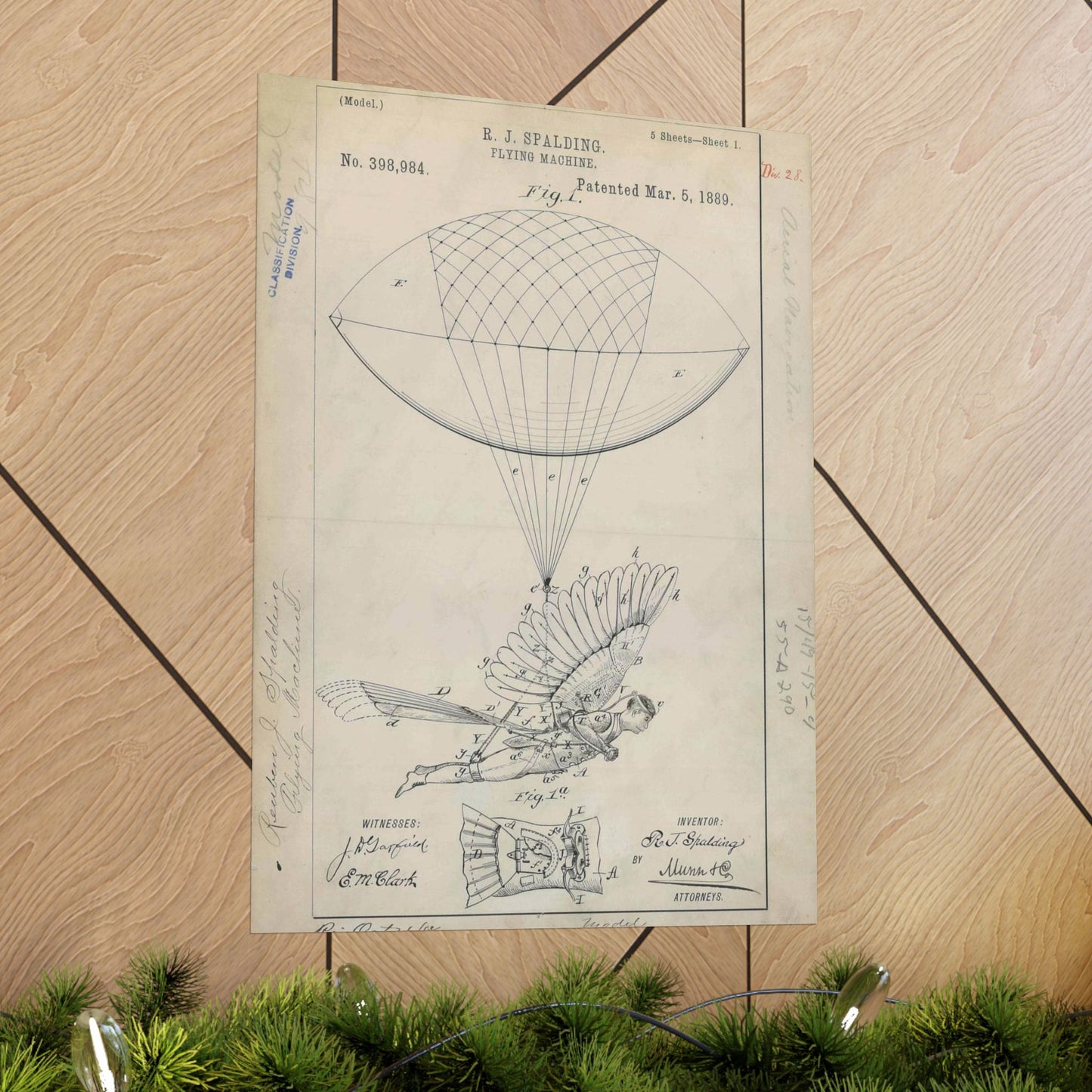 Patent drawing - for R. J. Spalding's Flying Machine Public domain  image High Quality Matte Wall Art Poster for Home, Office, Classroom