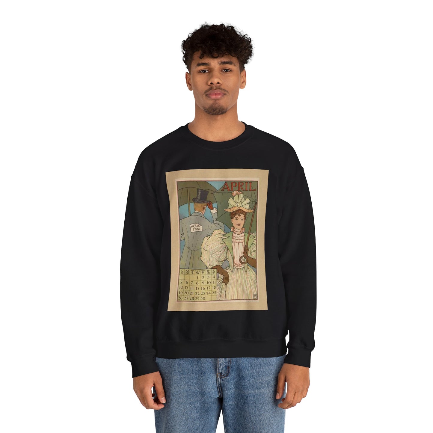 April, Art Nouveau Poster - Art nouveau public domain poster Black Heavy Blend Adult Crew Neck SweatShirt