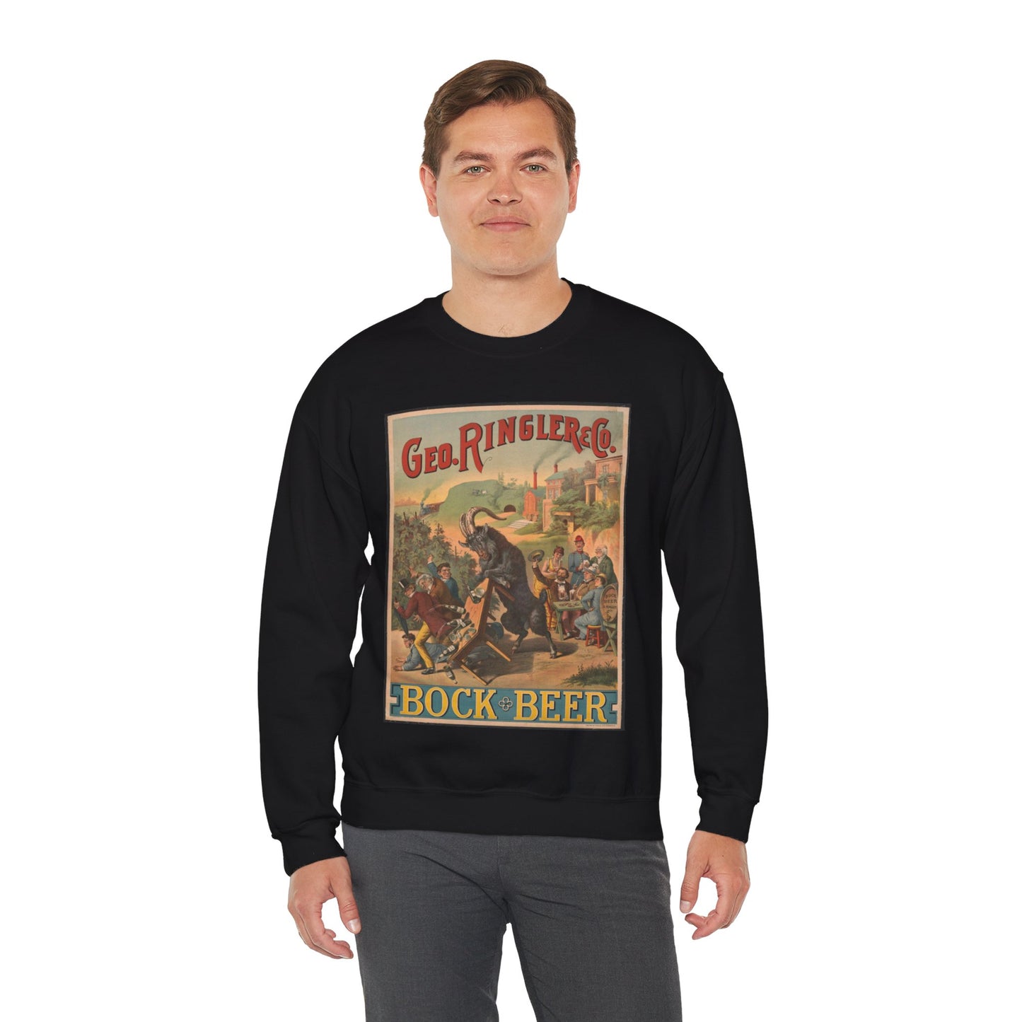 Poster - George Ringler & Co., Bock Beer - Public domain lithograph Black Heavy Blend Adult Crew Neck SweatShirt