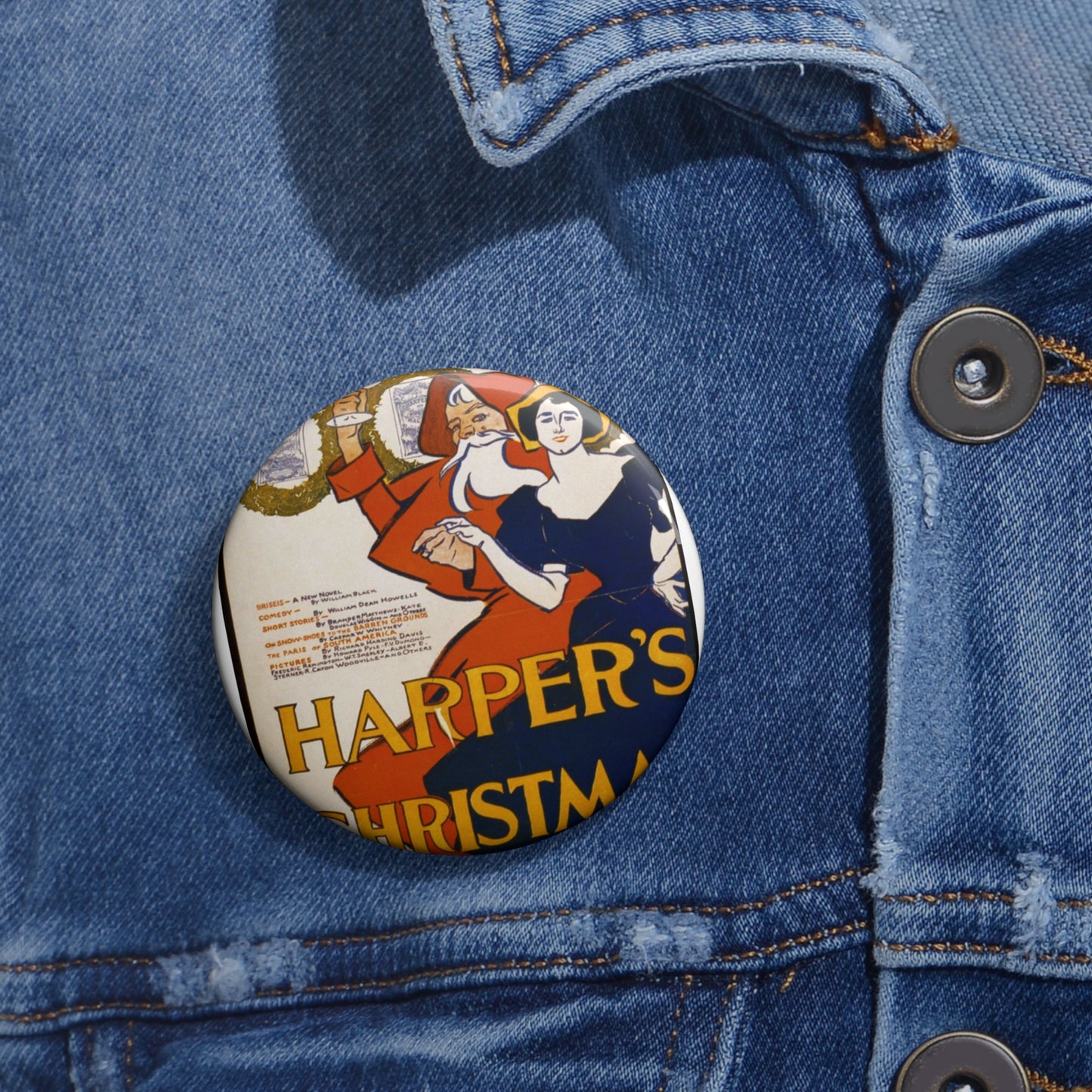 Edward Penfield - Harper's [for] Christmas, Art Nouveau Poster Pin Buttons with Crisp Design