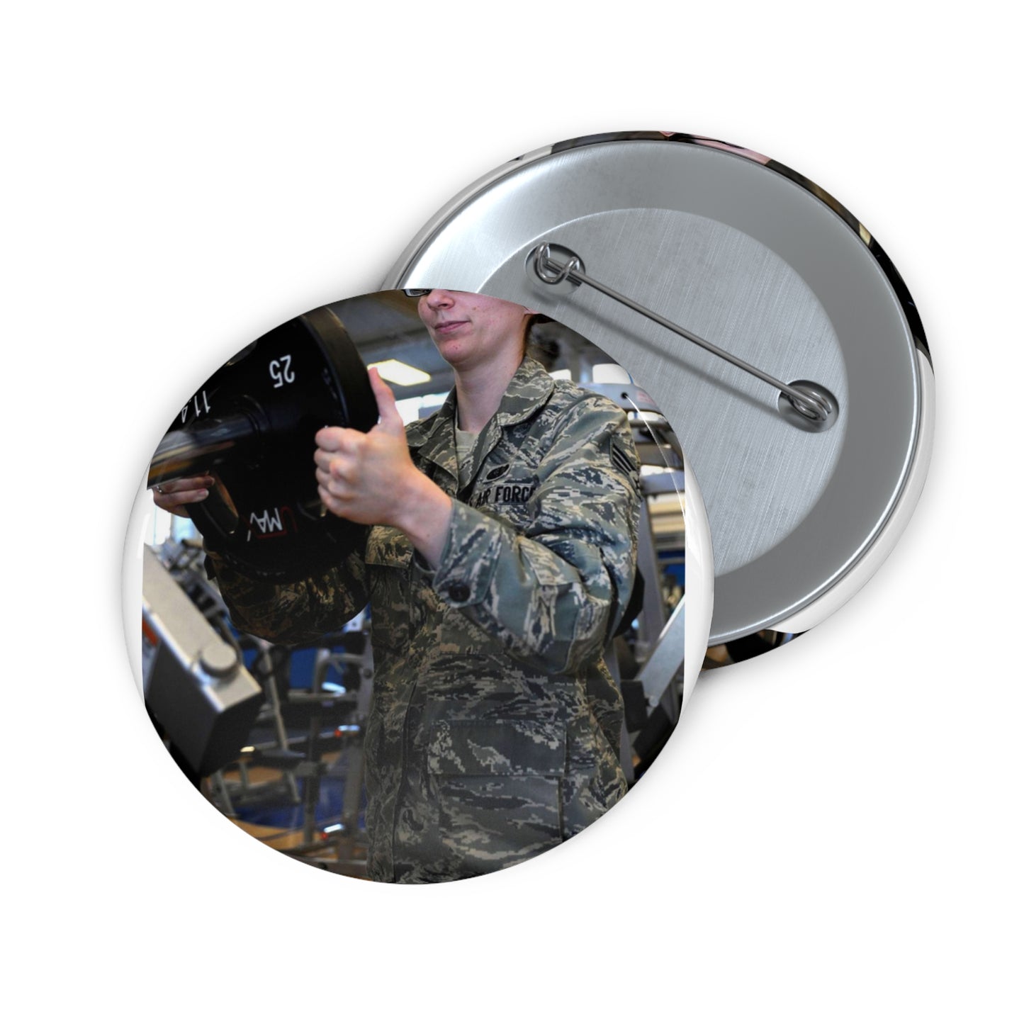 Senior Airman Cassandra Bridges, 28th Force Support Pin Buttons with Crisp Design