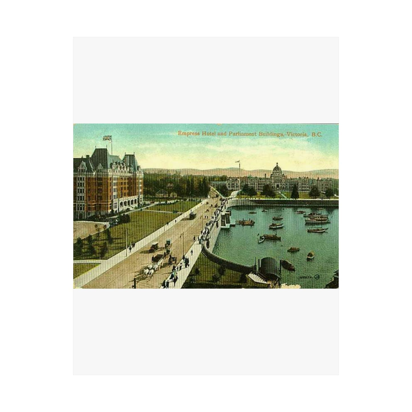 Empress Hotel and Parliament Buildings by the harbor in Victoria, British Columbia, between 1903 and 1913 (AL+CA 2080) High Quality Matte Wall Art Poster for Home, Office, Classroom