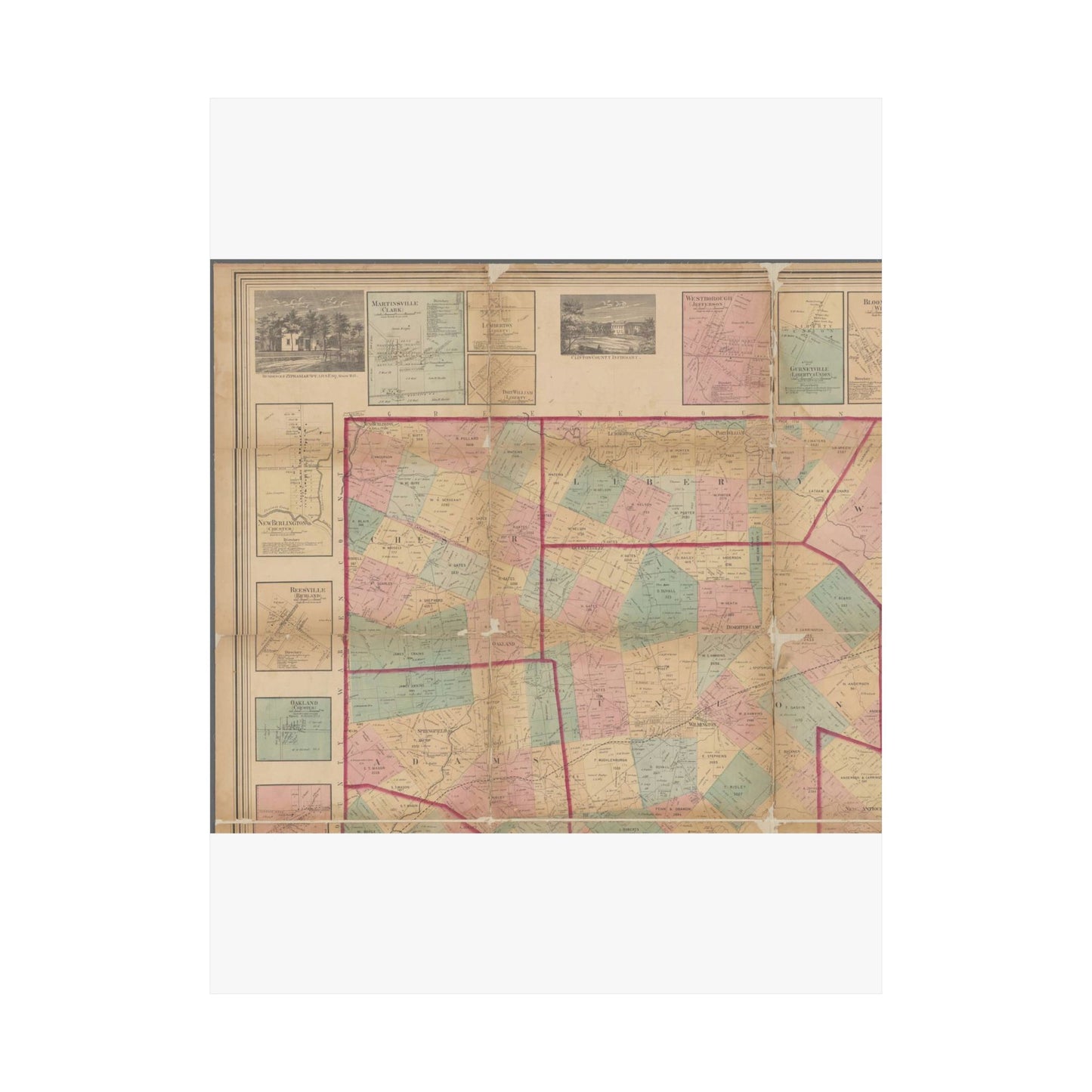 Map of Clinton County, Ohio - Public domain old map High Quality Matte Wall Art Poster for Home, Office, Classroom
