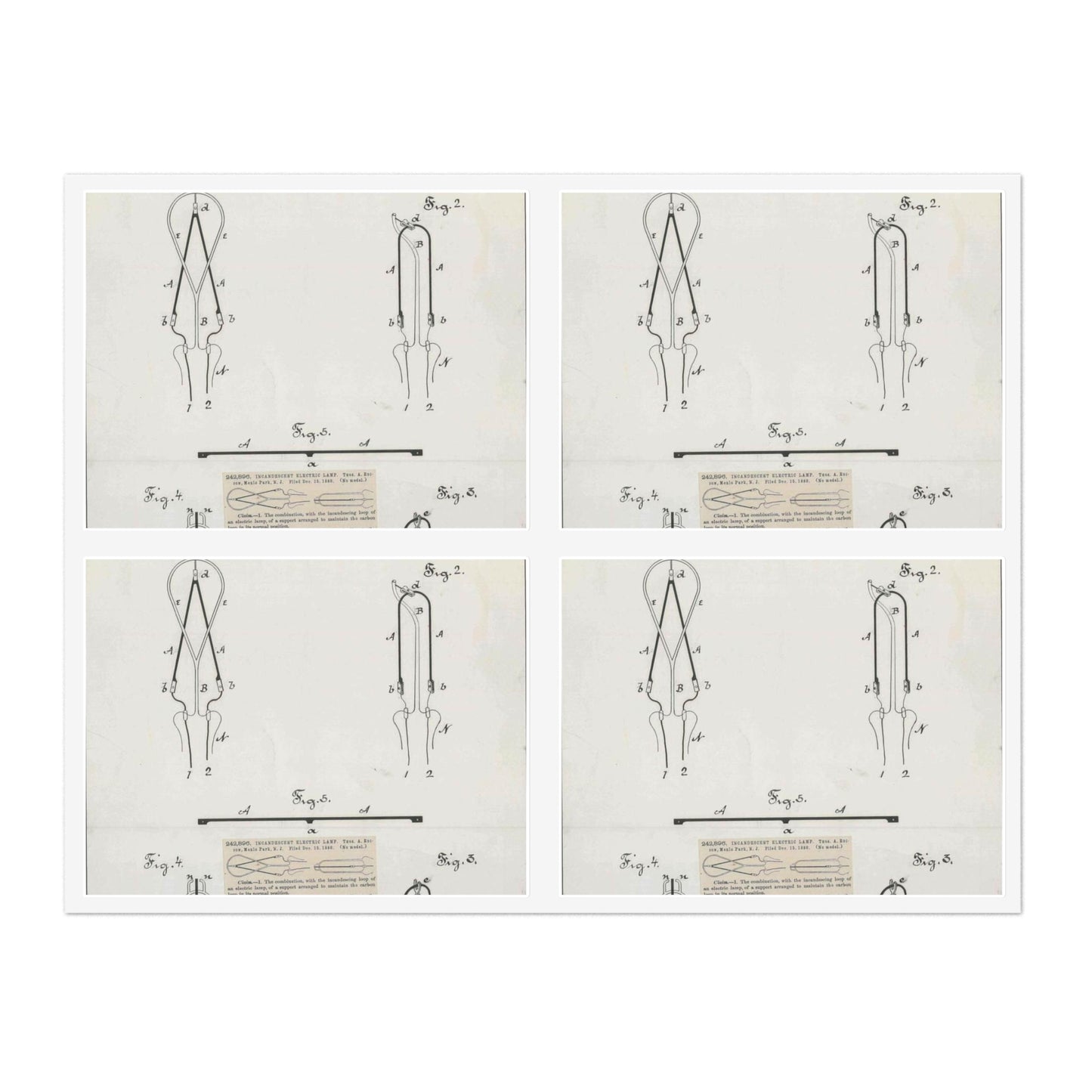 Patent drawing - for T. A. Edison's Incandescent Electric Lamp Public domain  image Laminated UV Protective Vinyl Stickers