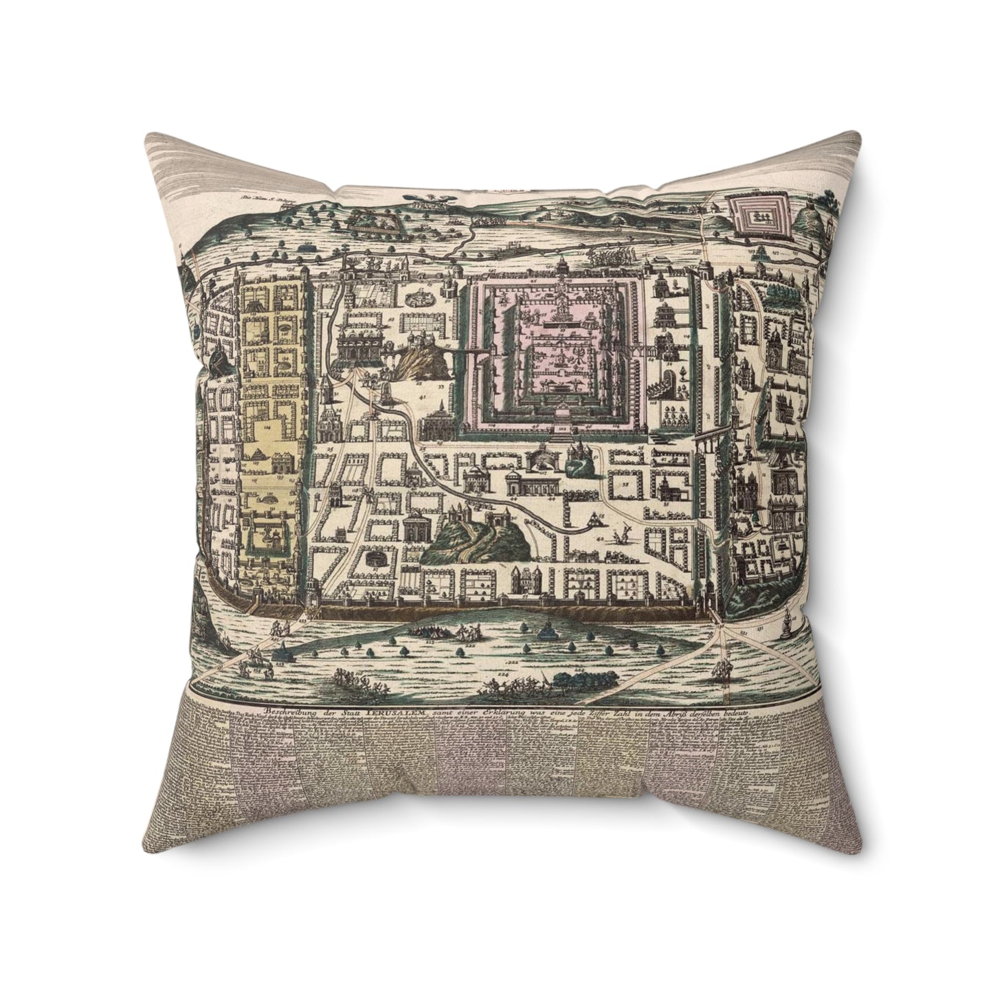 Ierusalem, cum suburbiis, prout tempore Christi floruit, accurate notatis omnibus insignibus et praecipuè iis locis... / Decorative Accent Square Pillow