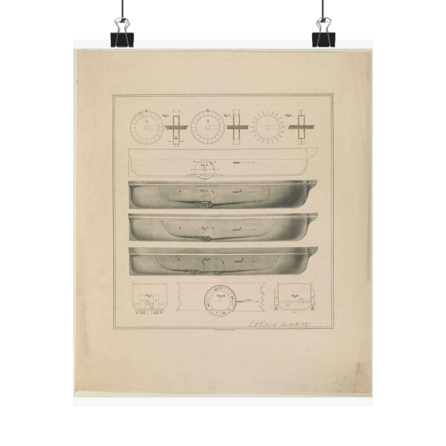 Patent Drawing of Engine - [Design drawings for paddle wheel steamer] / lith. by N. Currier, 2 Spruce St. N.Y. Public domain  image High Quality Matte Wall Art Poster for Home, Office, Classroom