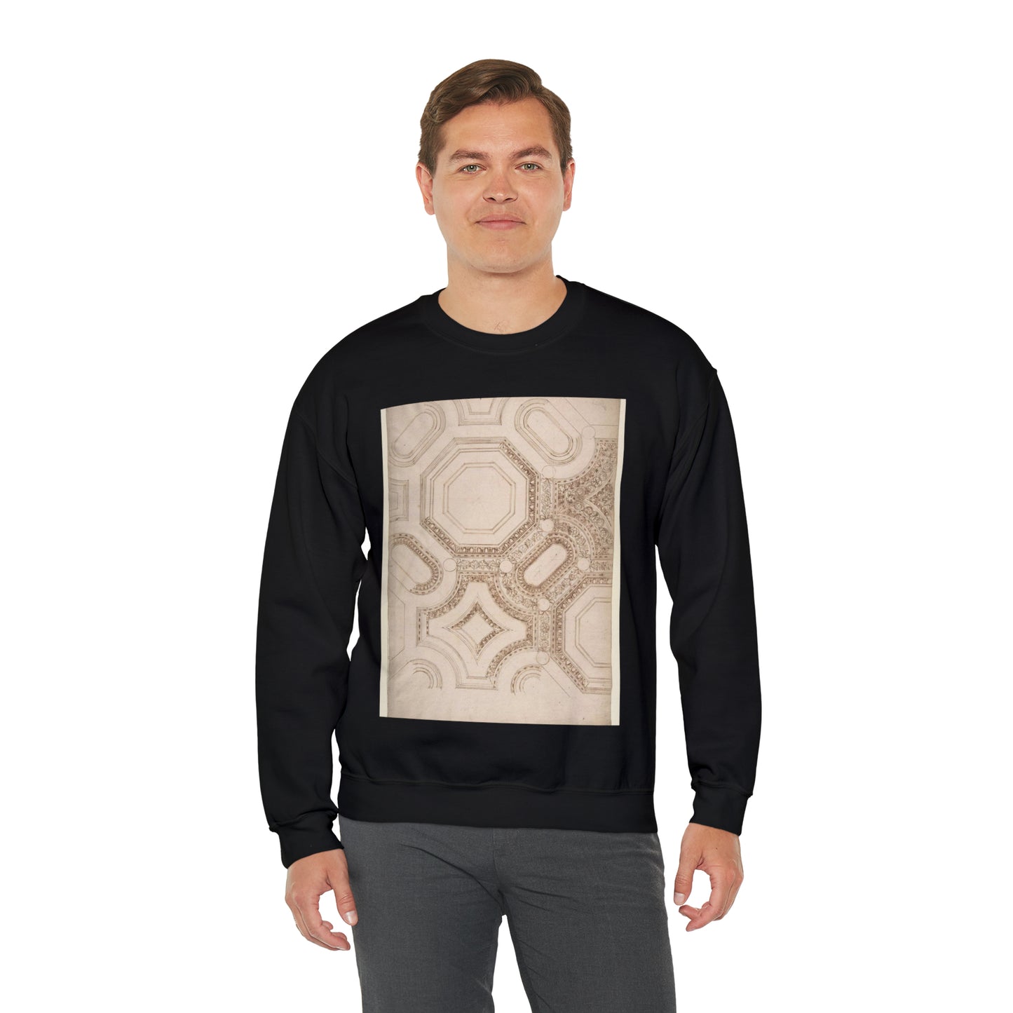 Palazzo Pontifici, Sala Regia, coffer panels, reflected ceiling plan (recto) blank (verso) Black Heavy Blend Adult Crew Neck SweatShirt