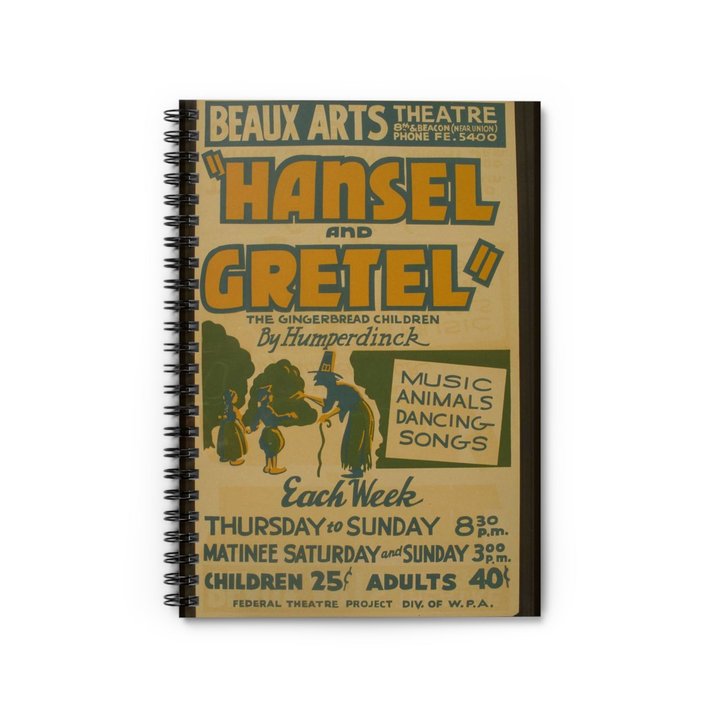 "Hansel and Gretel," the gingerbread children by Humperdinck Music, animals, dancing, songs. Spiral Bound Ruled Notebook with Printed Cover