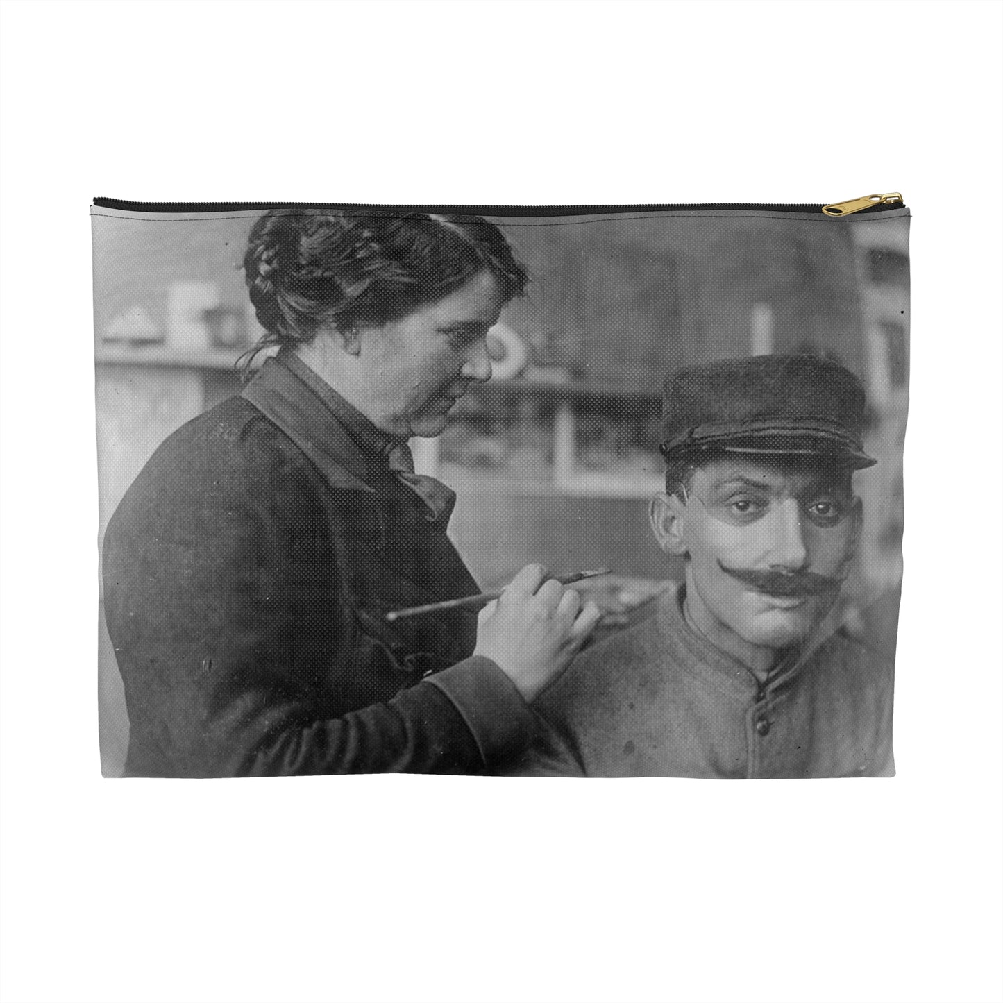 Mrs. Anna Coleman Ladd and Mr Caudron. Mrs. A. Coleman Ladd working on portrait mask Large Organizer Pouch with Black Zipper