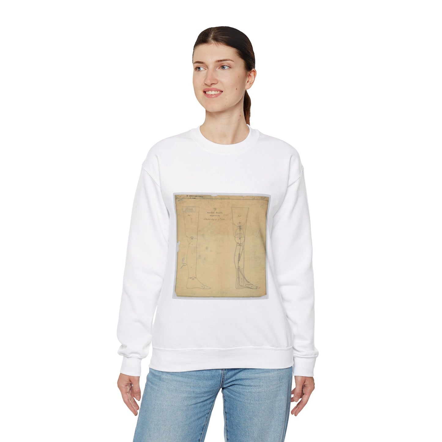 Patent drawing - for Jonathan Russell's Artificial Leg Public domain  image White Heavy Blend Adult Crew Neck SweatShirt