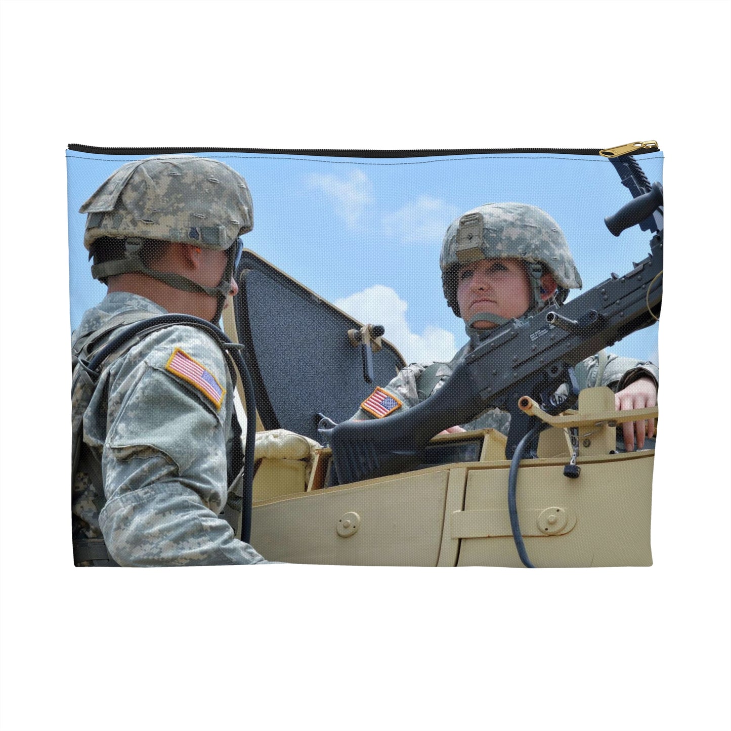 In this image, Sgt. Melica Thayer of the 136th Military Large Organizer Pouch with Black Zipper
