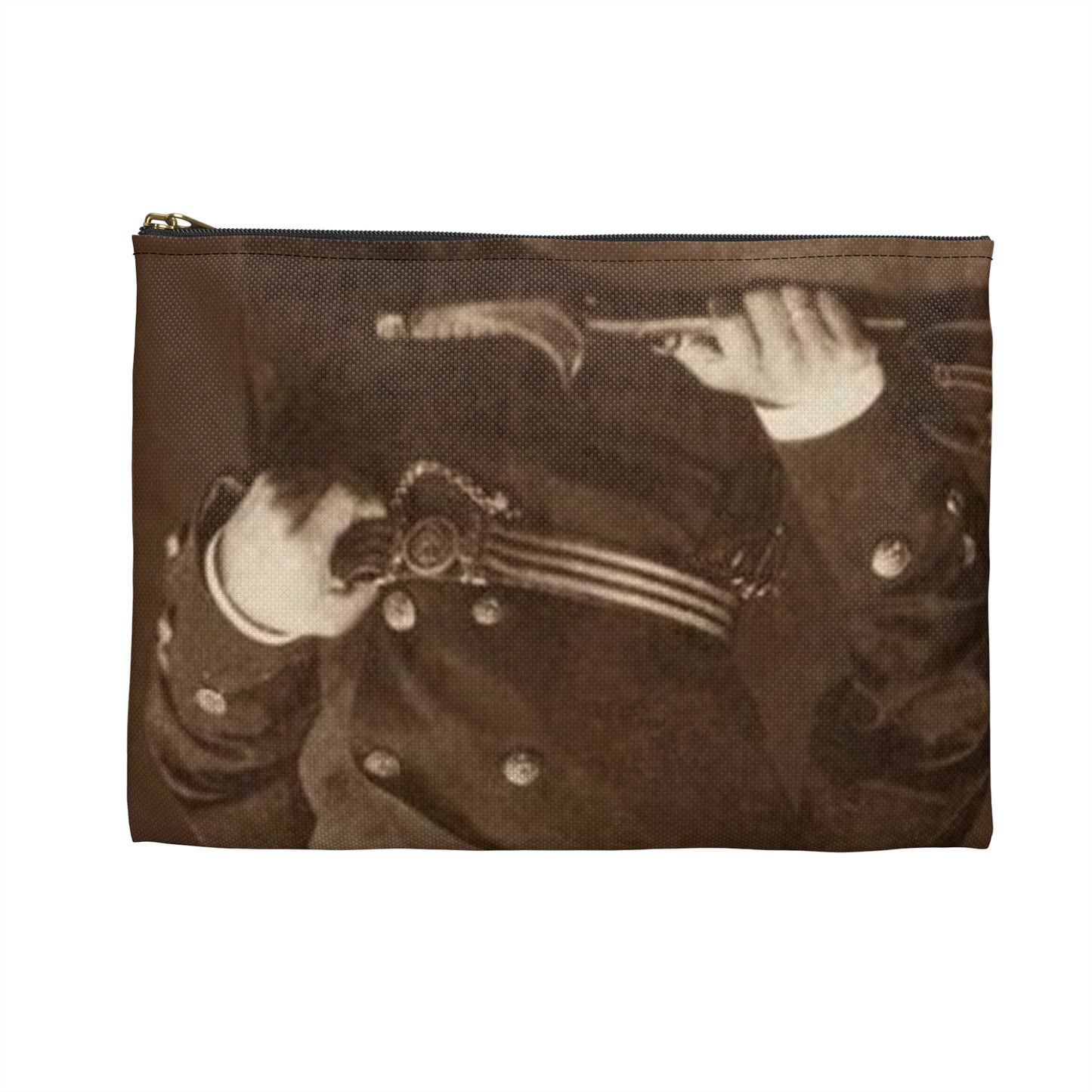 Foto A.Prat - A black and white photo of a man in uniform Large Organizer Pouch with Black Zipper