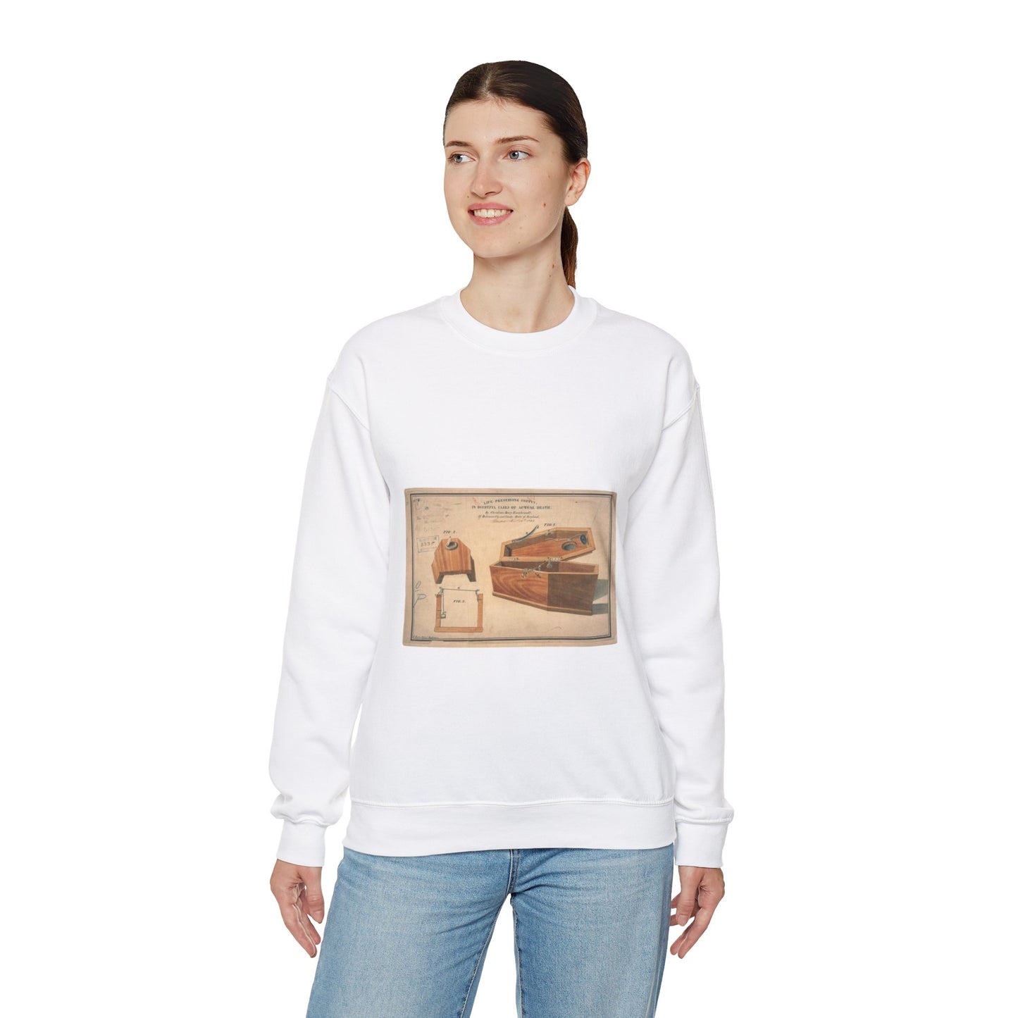 Patent drawing - Drawing for a Life - Preserving Coffin Public domain  image White Heavy Blend Adult Crew Neck SweatShirt