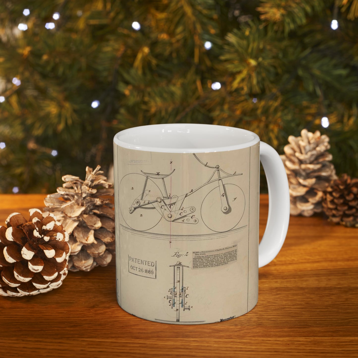 Patent drawing - Drawing of Velocipede Public domain  image Beautiful Novelty Ceramic Coffee Mug 11oz