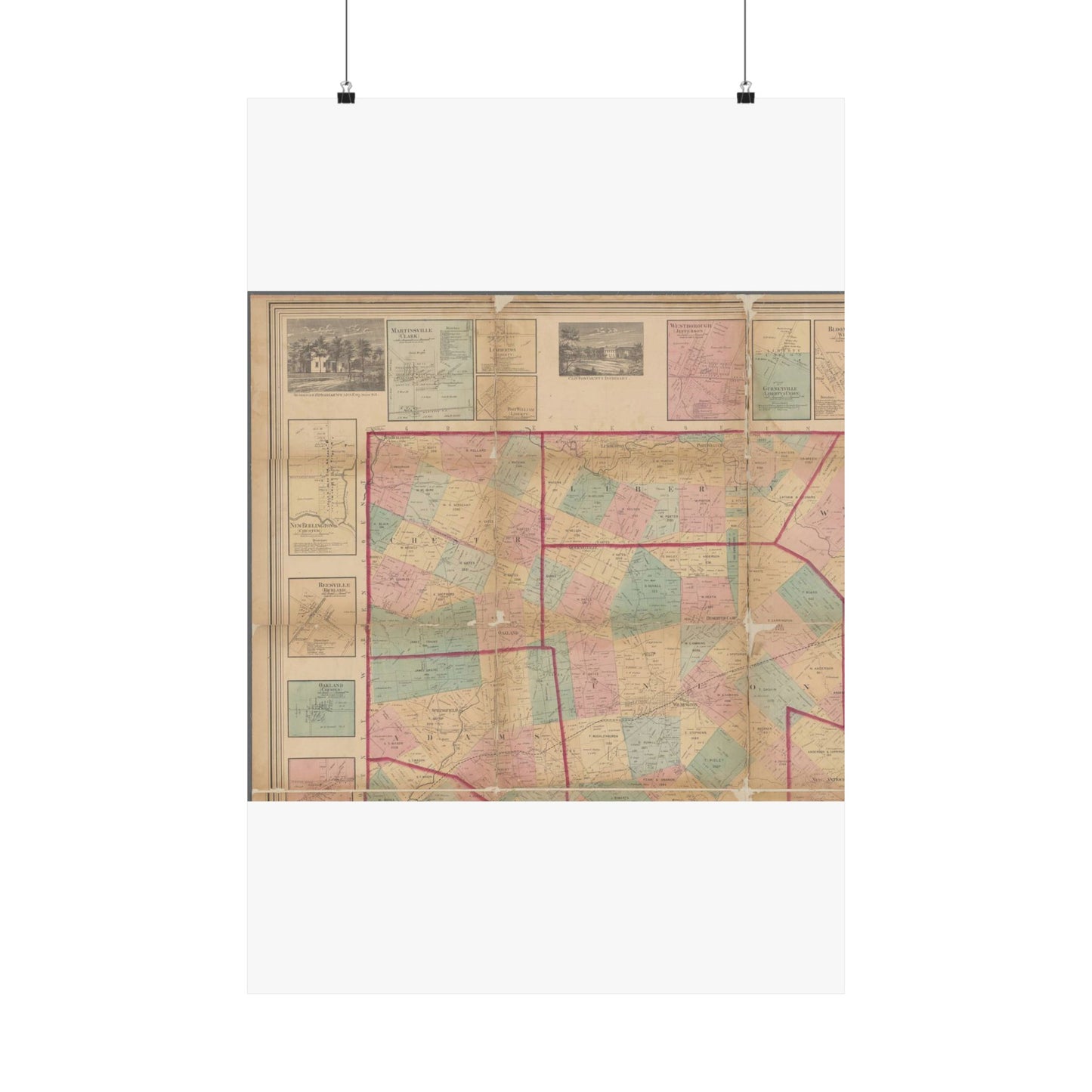 Map of Clinton County, Ohio - Public domain old map High Quality Matte Wall Art Poster for Home, Office, Classroom