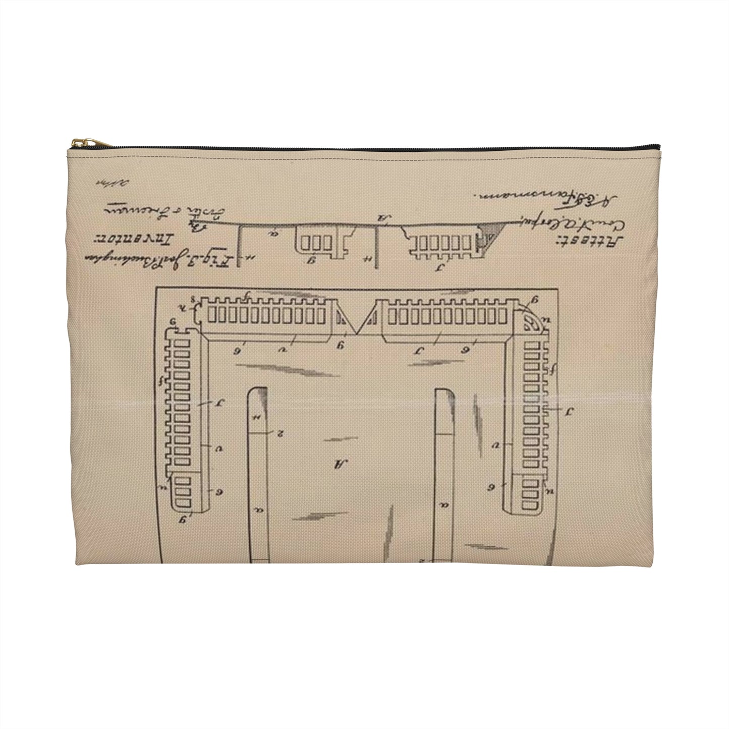 Patent Drawing of Engine - Drawing for a Collapsible Toy House Public domain  image Large Organizer Pouch with Black Zipper