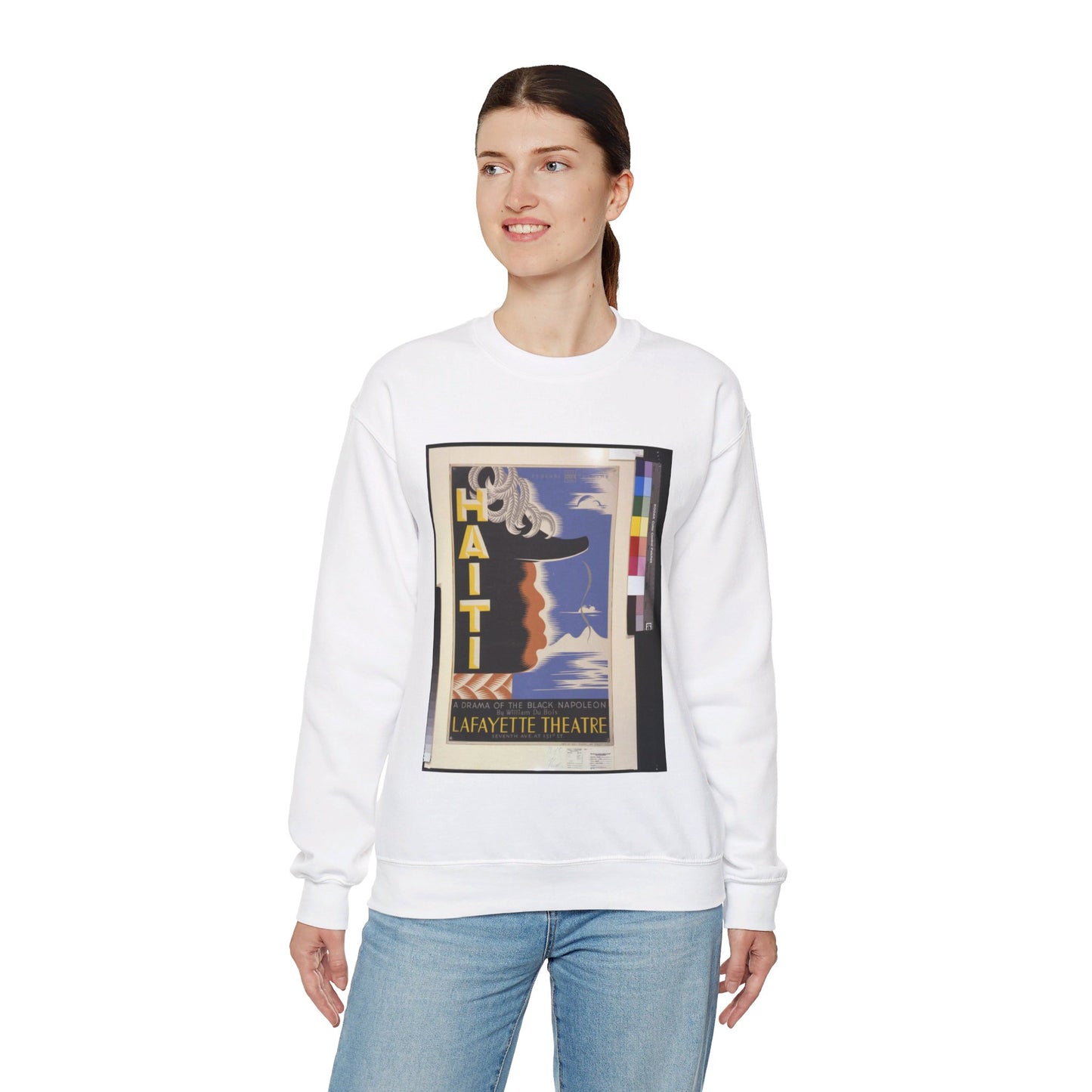 Haiti, a drama of the black Napoleon, by William Du Bois, Lafayette Theatre White Heavy Blend Adult Crew Neck SweatShirt