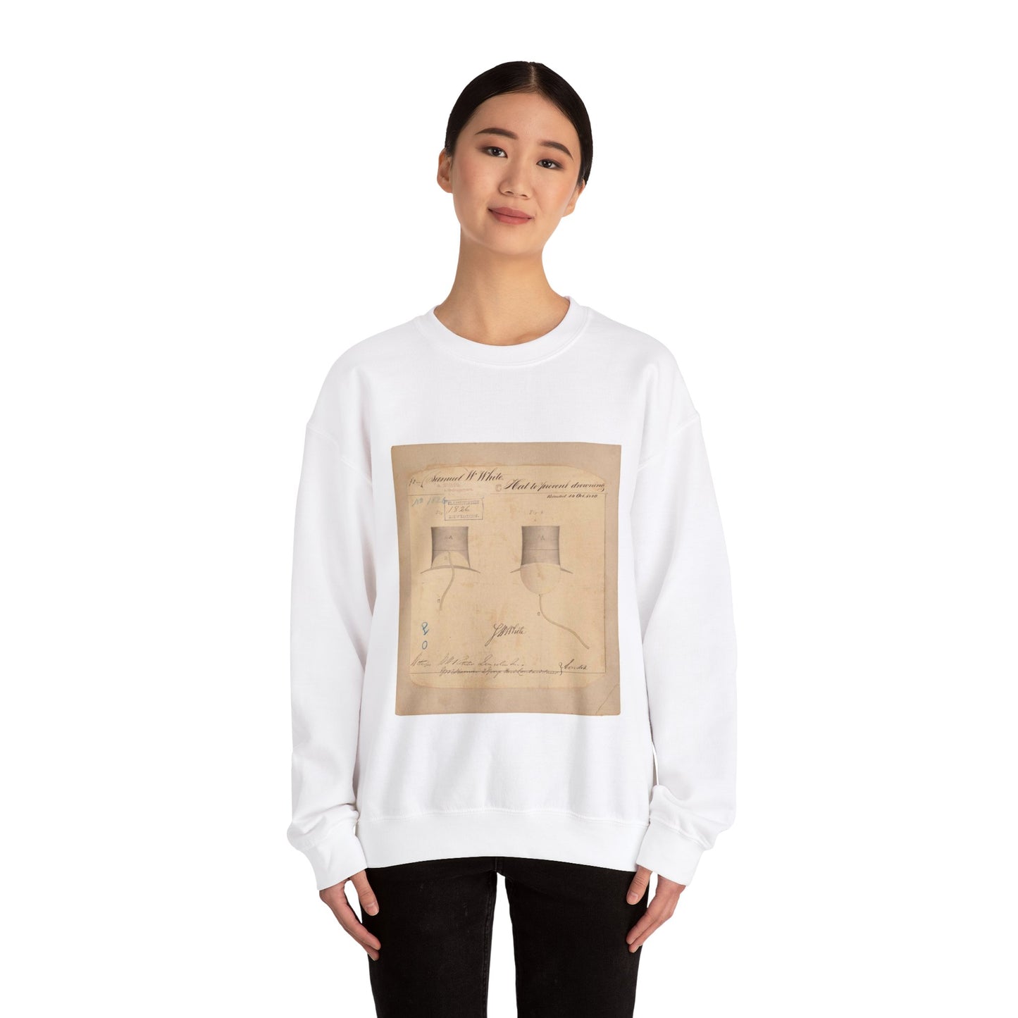 Patent drawing - Drawing of Hat to Prevent Drowning Public domain  image White Heavy Blend Adult Crew Neck SweatShirt