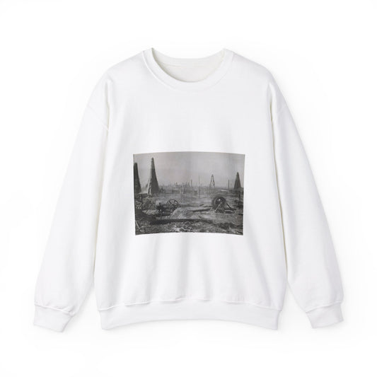 Baku. Oil production. - Drawing. Public domain image. White Heavy Blend Adult Crew Neck SweatShirt