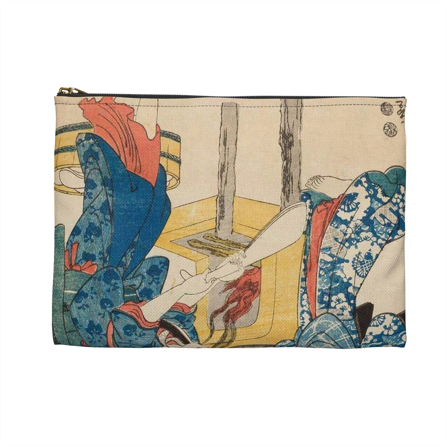 Utagawa Hiroshige I - Kobiety zajęte kokonami jedwabników; rycina z cyklu Kaiko (hodowla jedwabników) Large Organizer Pouch with Black Zipper