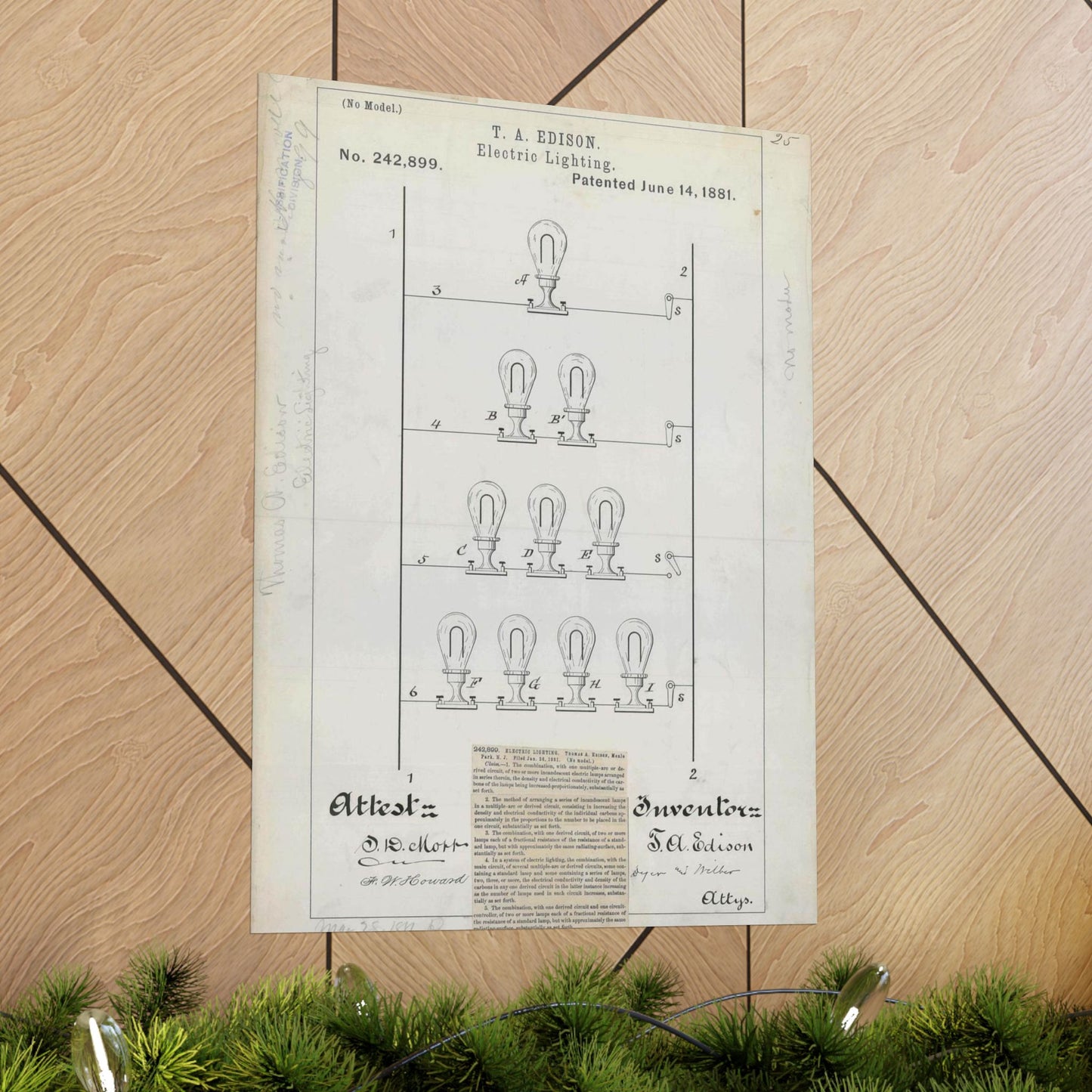 Patent drawing - for T. A. Edison's Electric Lighting Public domain  image High Quality Matte Wall Art Poster for Home, Office, Classroom