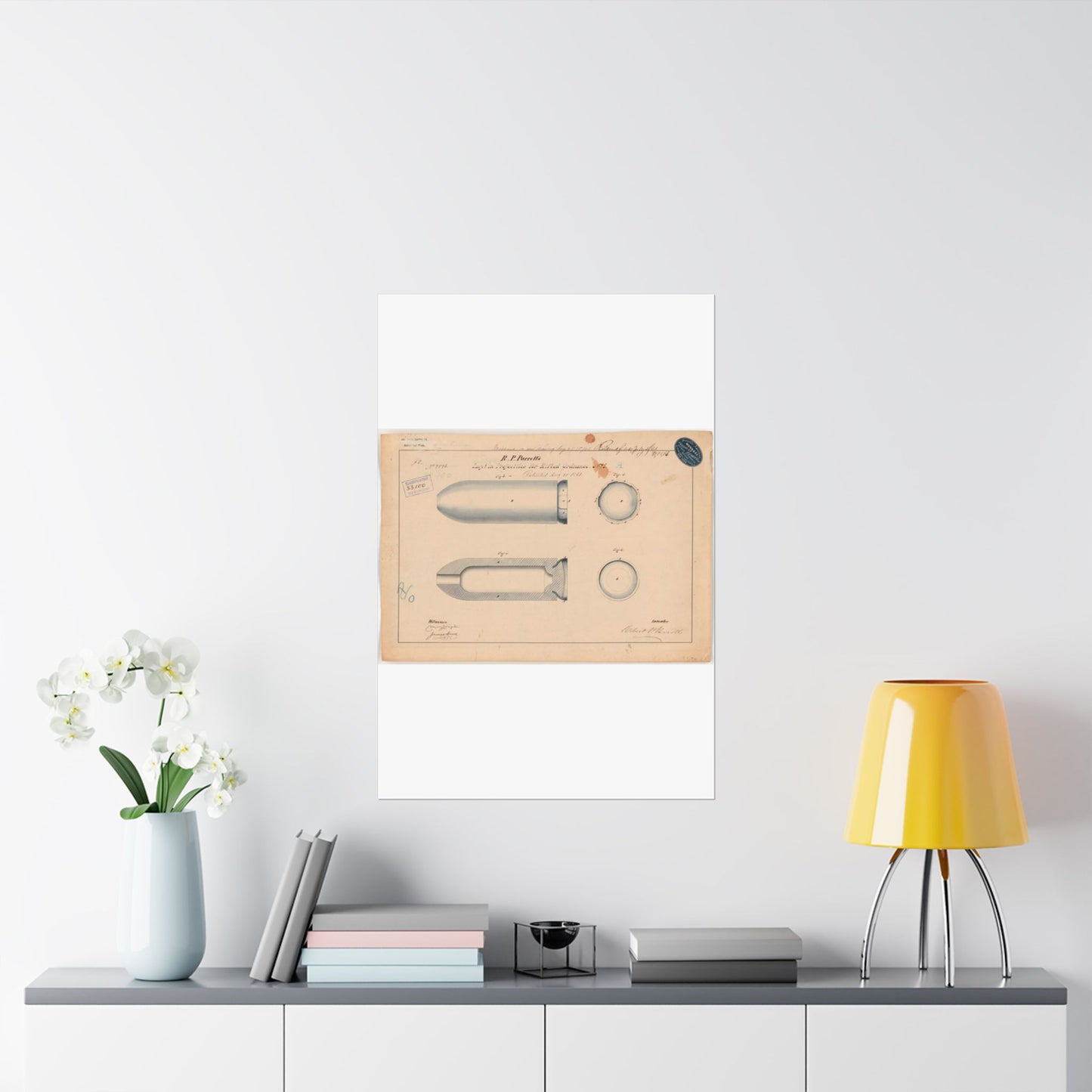 Patent drawing - Drawing of Improvement in Projectiles for Rifled Ordnance Public domain  image High Quality Matte Wall Art Poster for Home, Office, Classroom