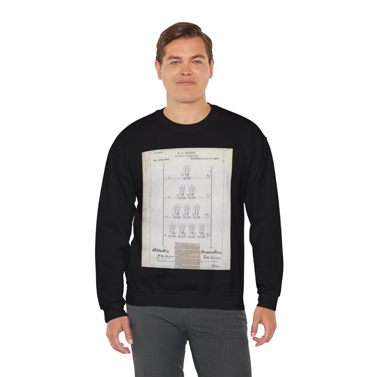 Patent drawing - for T. A. Edison's Electric Lighting Public domain  image Black Heavy Blend Adult Crew Neck SweatShirt