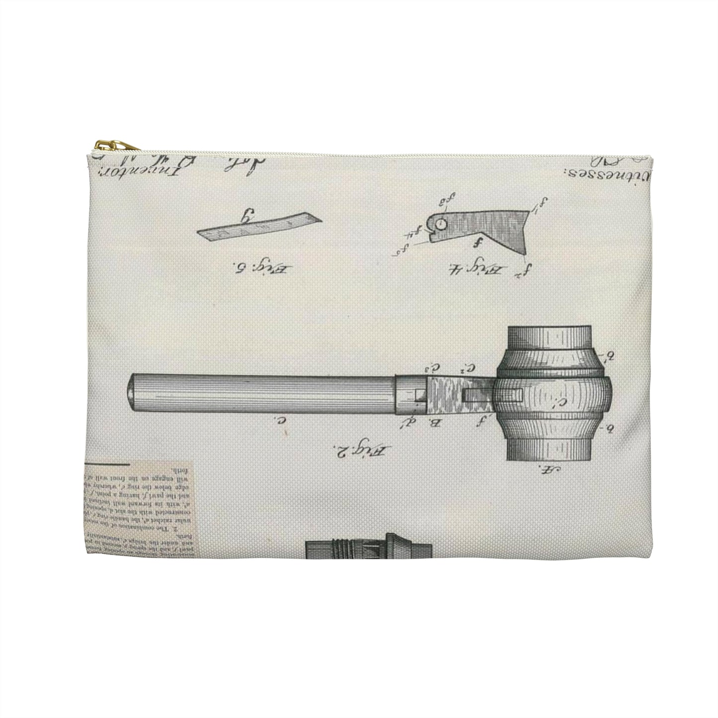 Patent Drawing of Engine - for J. B. Halbert's Ratchet Wrench Public domain  image Large Organizer Pouch with Black Zipper