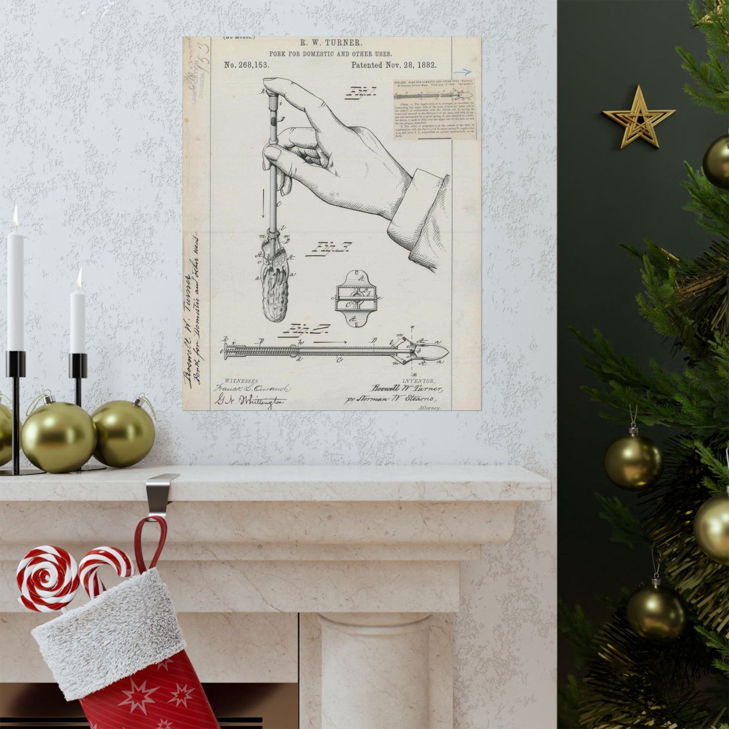Patent drawing - for R. W. Turner's Fork for Domestic and Other Uses Public domain  image High Quality Matte Wall Art Poster for Home, Office, Classroom