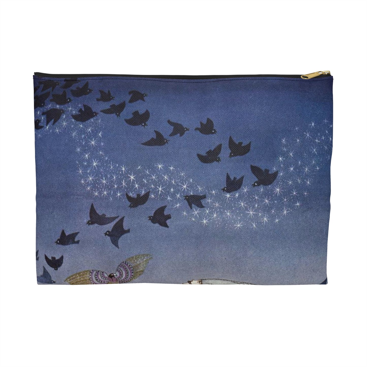 ‘No sooner had he whistled than he heard a whizzing and a whirring from all quarters, and such a large flock of birds swept down that they blackened all the field in which they settled’ (6278219321) Large Organizer Pouch with Black Zipper