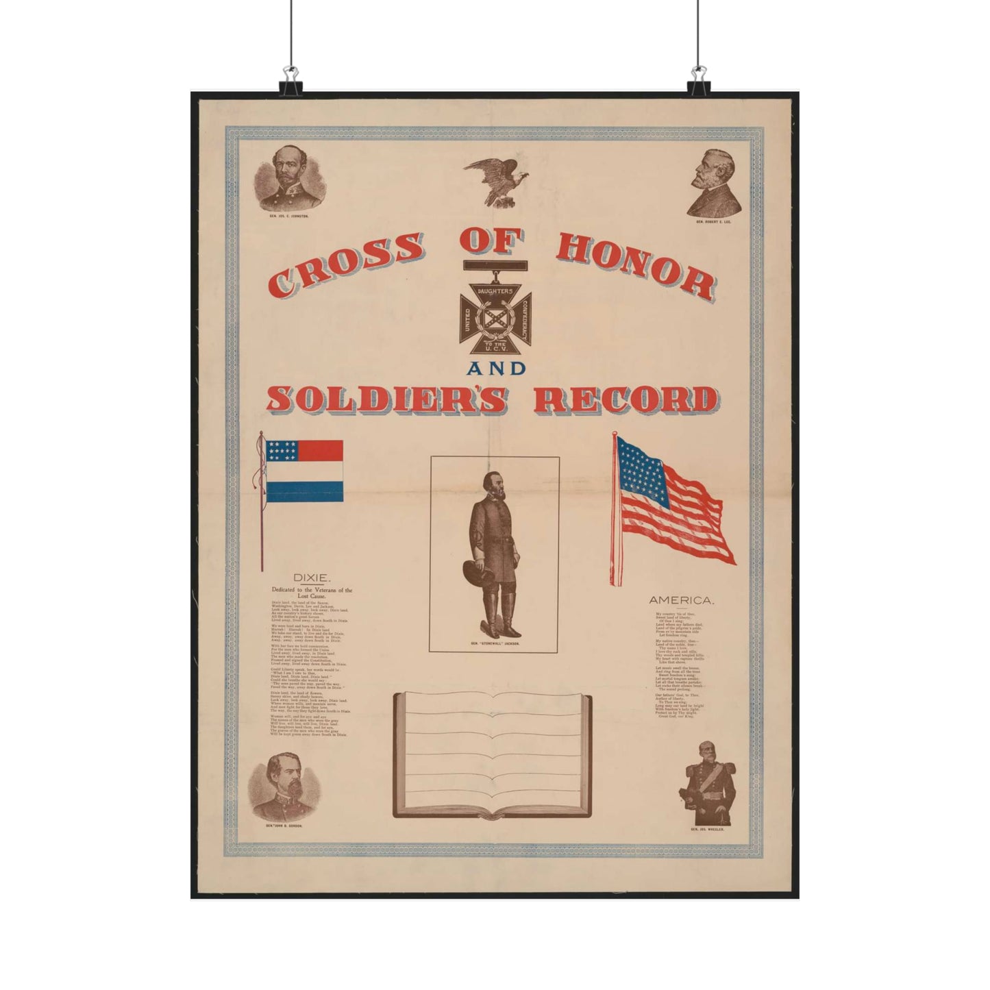 Cross of honor and soldier's record, united daughters confederacy, to the U.C.V High Quality Matte Wall Art Poster for Home, Office, Classroom